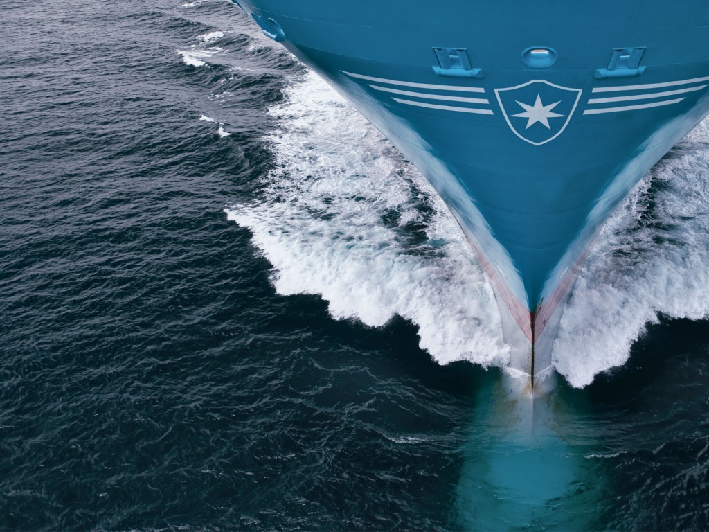 Maersk container ship sailing through the sea HD Wallpaper