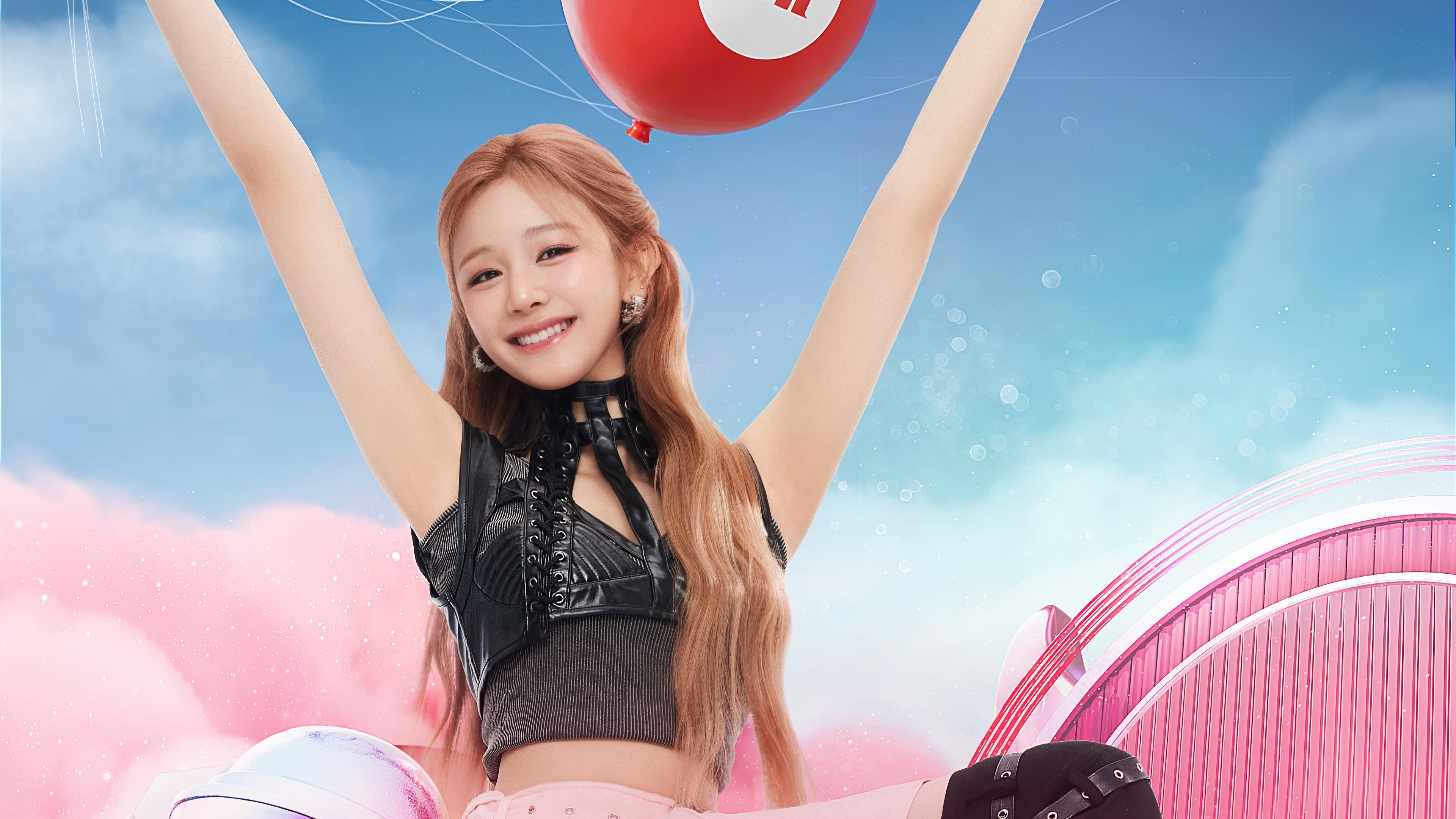 Pharita from BABYMONSTER holding a red balloon HD Wallpaper