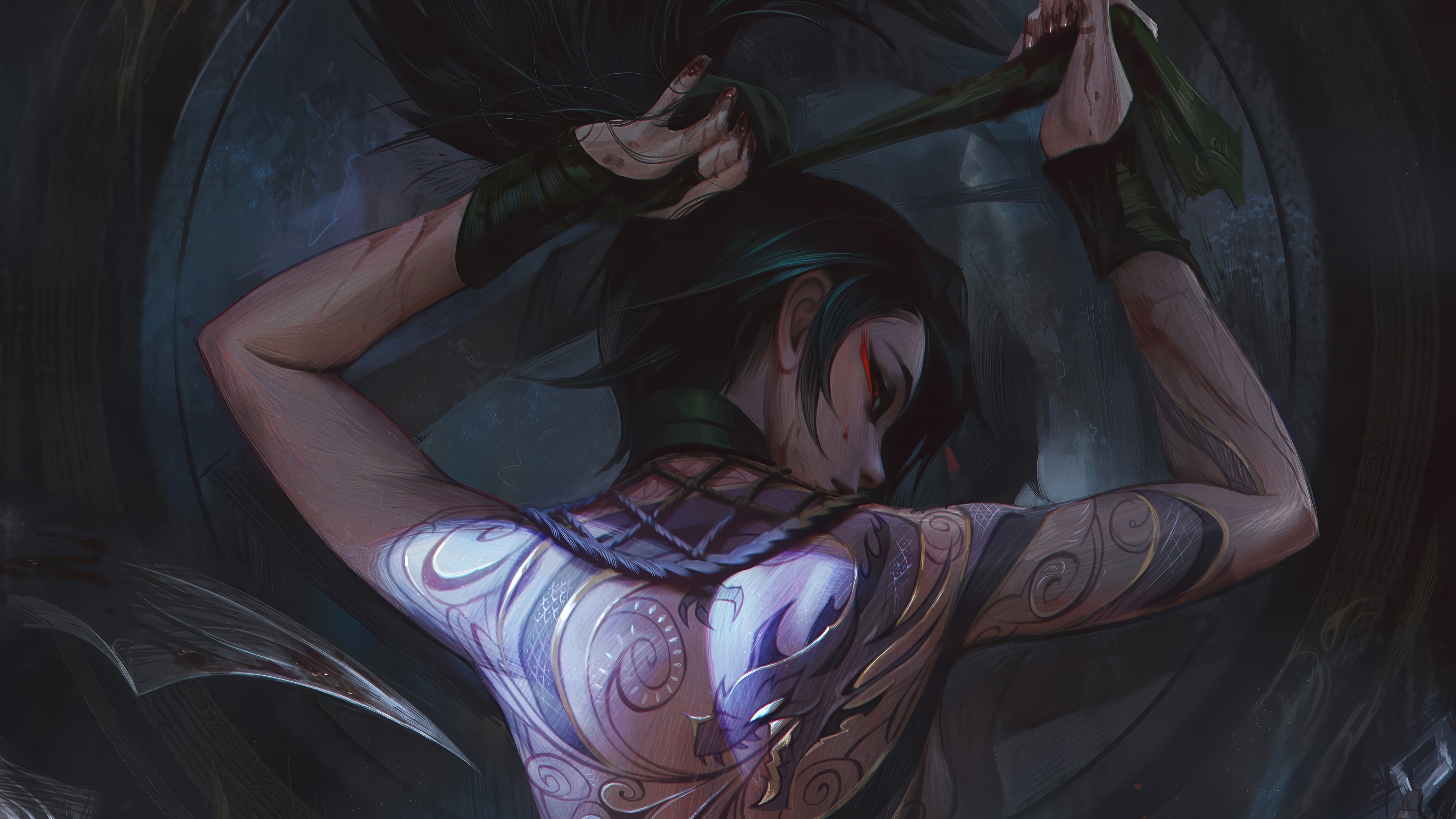 Akali with Dragon Tattoo from League of Legends 4K HD Wallpaper