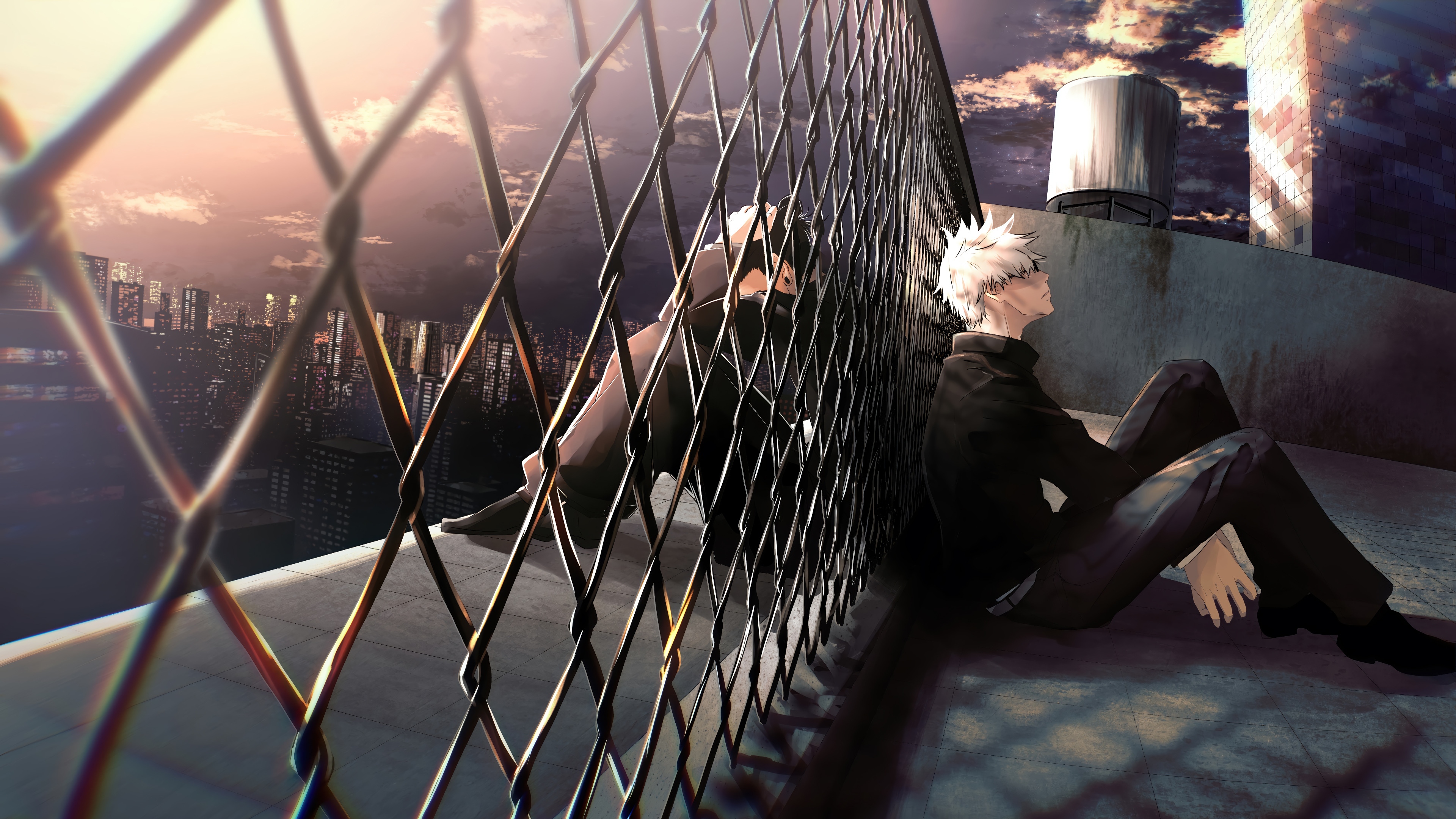 Satoru Gojo and Geto on a rooftop, 4K HD Wallpaper
