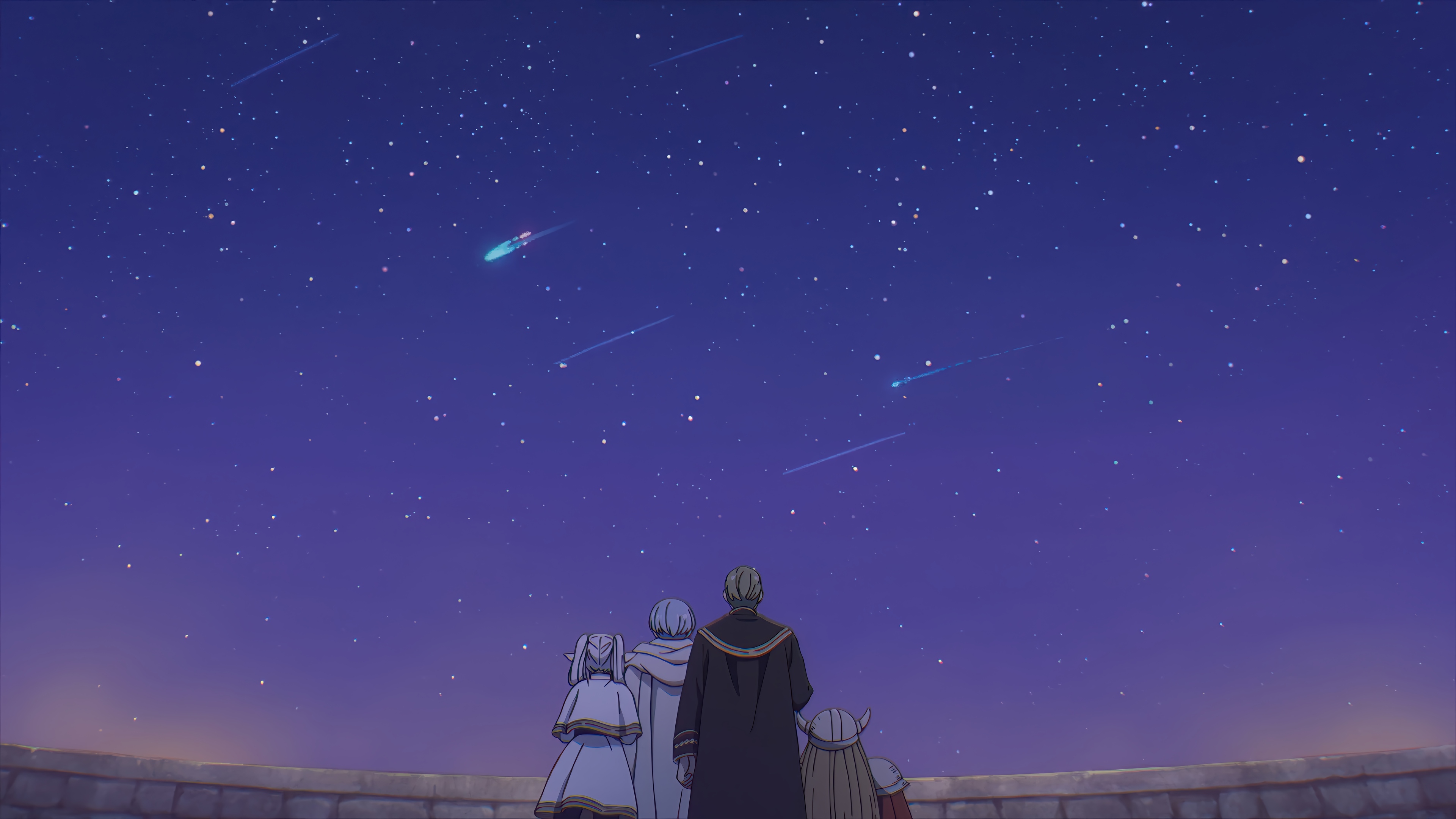 Frieren and companions watch shooting stars HD Wallpaper
