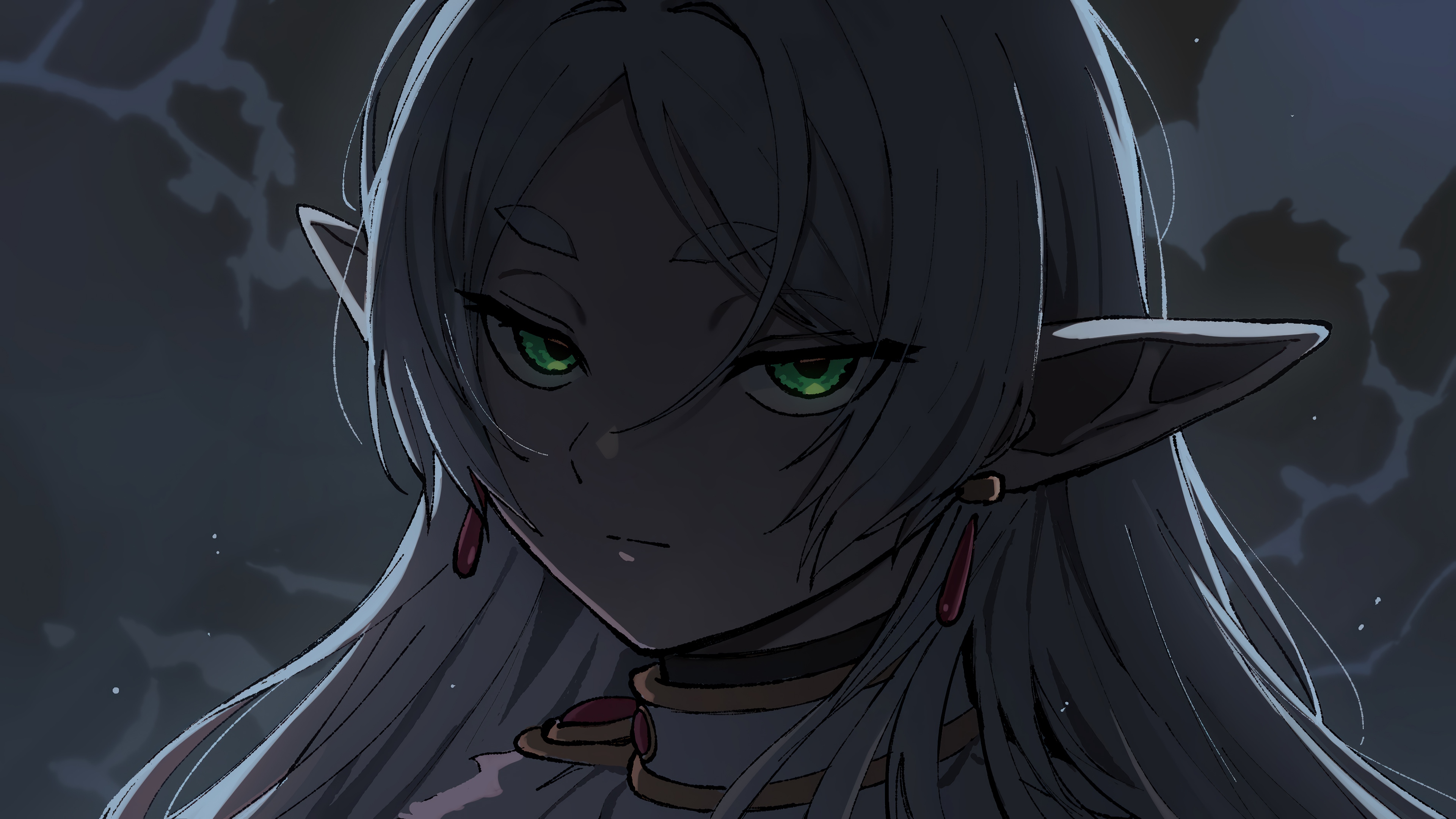 Frieren with Green Eyes and White Hair HD Wallpaper
