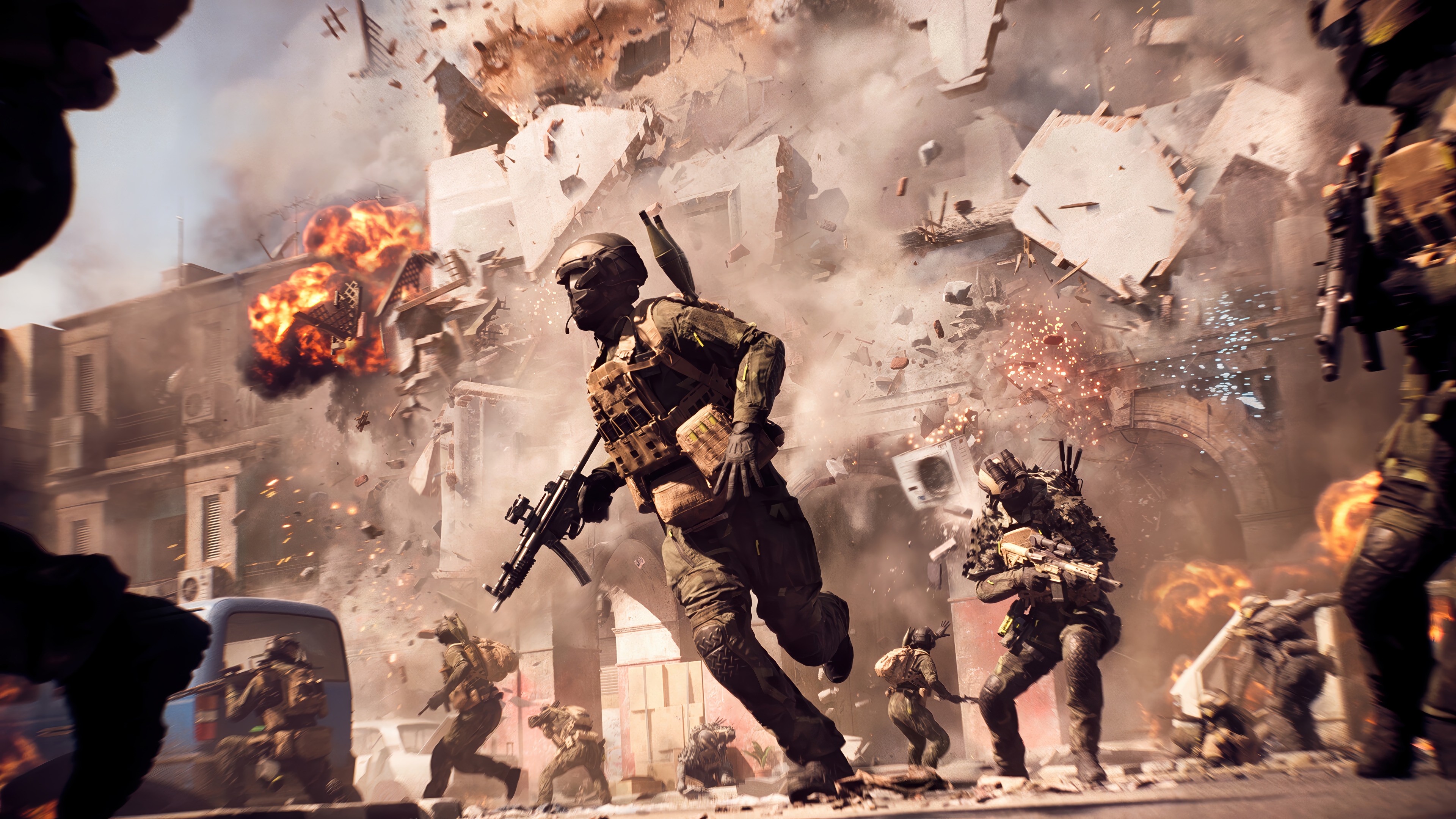 Battlefield 6 soldiers in a city explosion 4K HD Wallpaper
