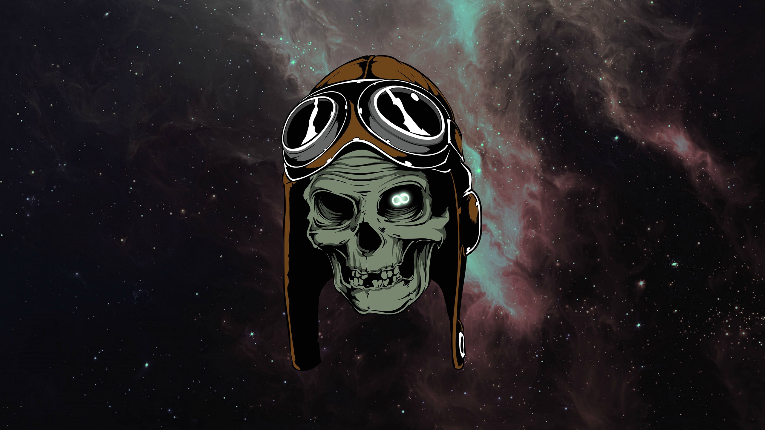 Skull wearing aviator helmet in space HD Wallpaper