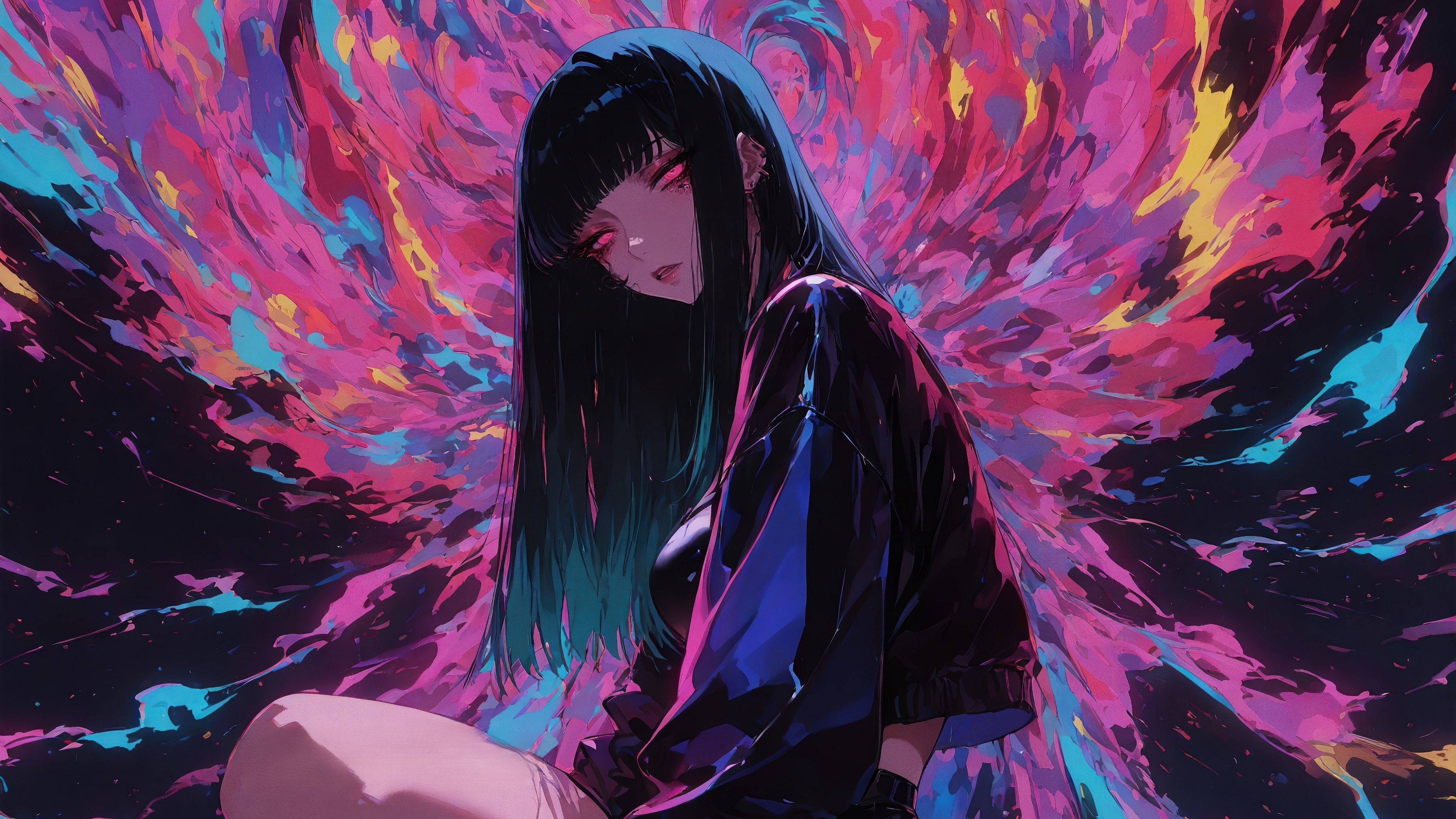 Anime Girl with Red Eyes in Abstract Background 4K HD Wallpaper