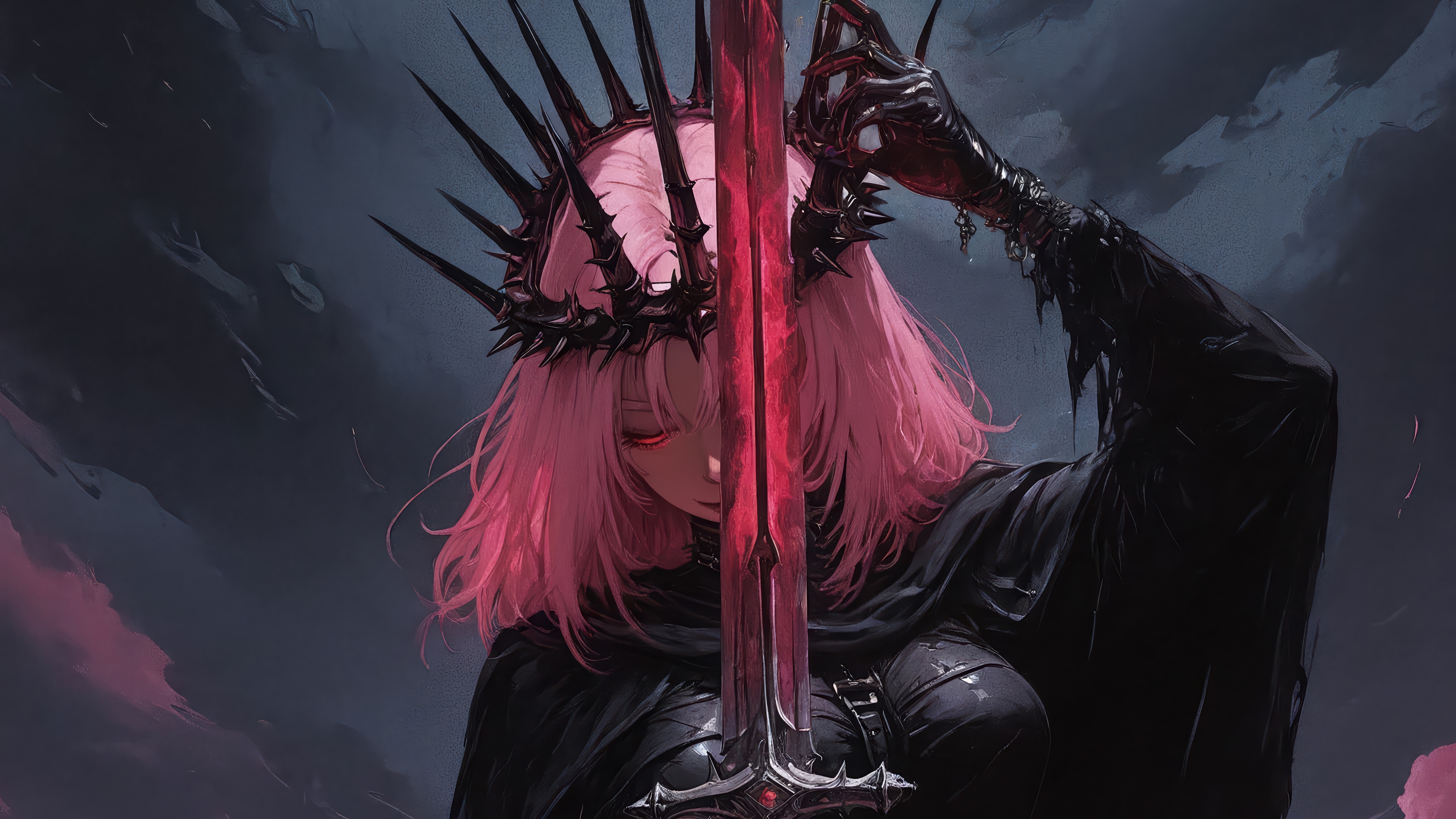 Anime Girl with Pink Hair and Sword 4K HD Wallpaper