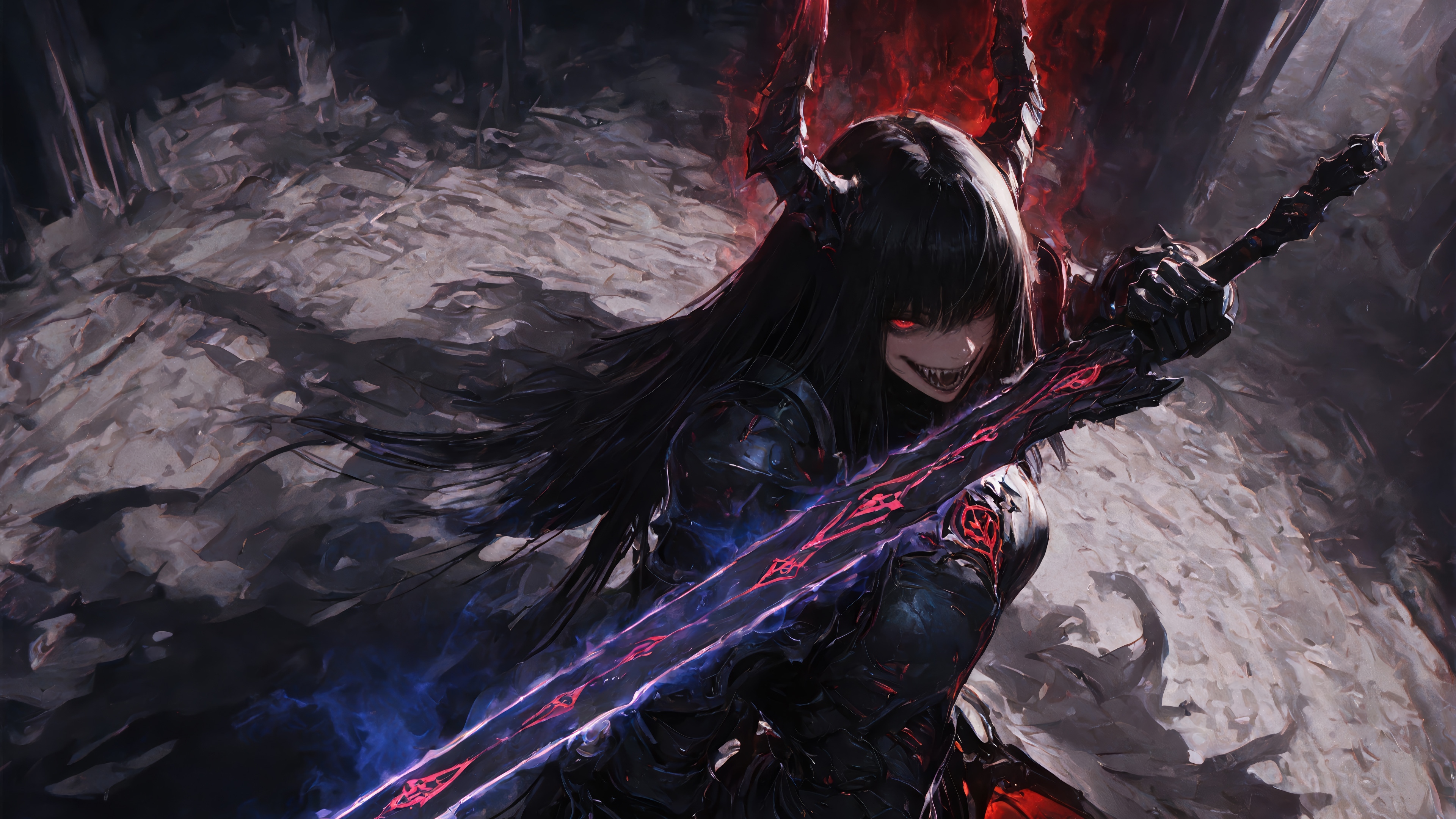 Demon Warrior with Glowing Sword 4K HD Wallpaper