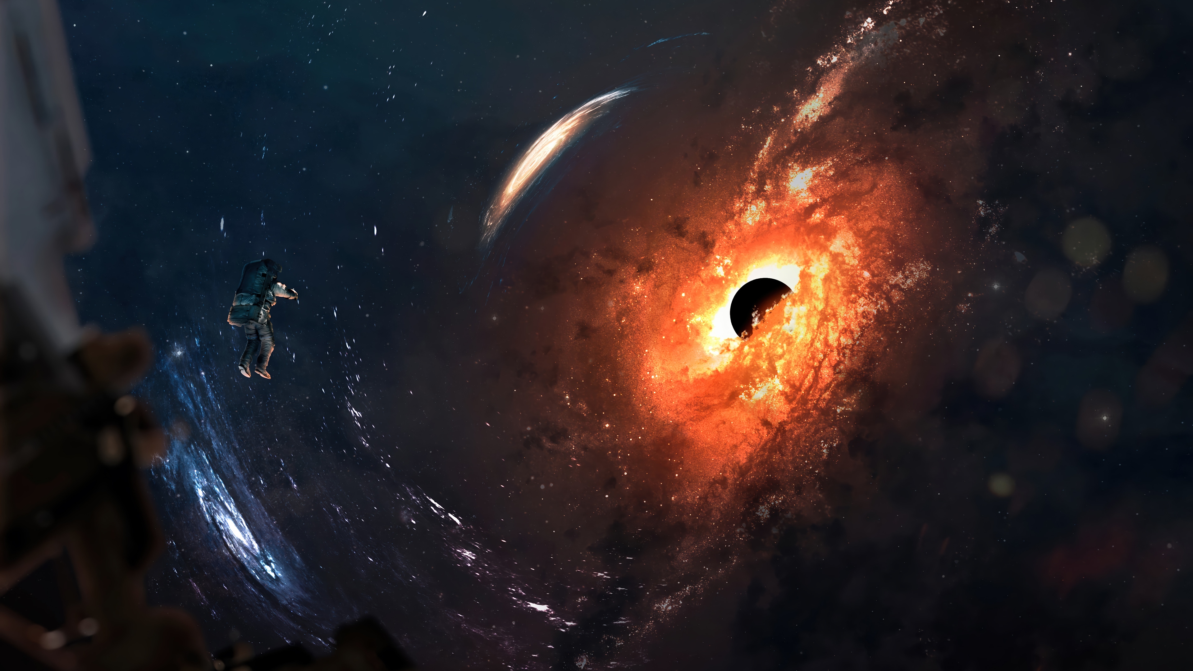Astronaut near a Black Hole in Space 4K HD Wallpaper