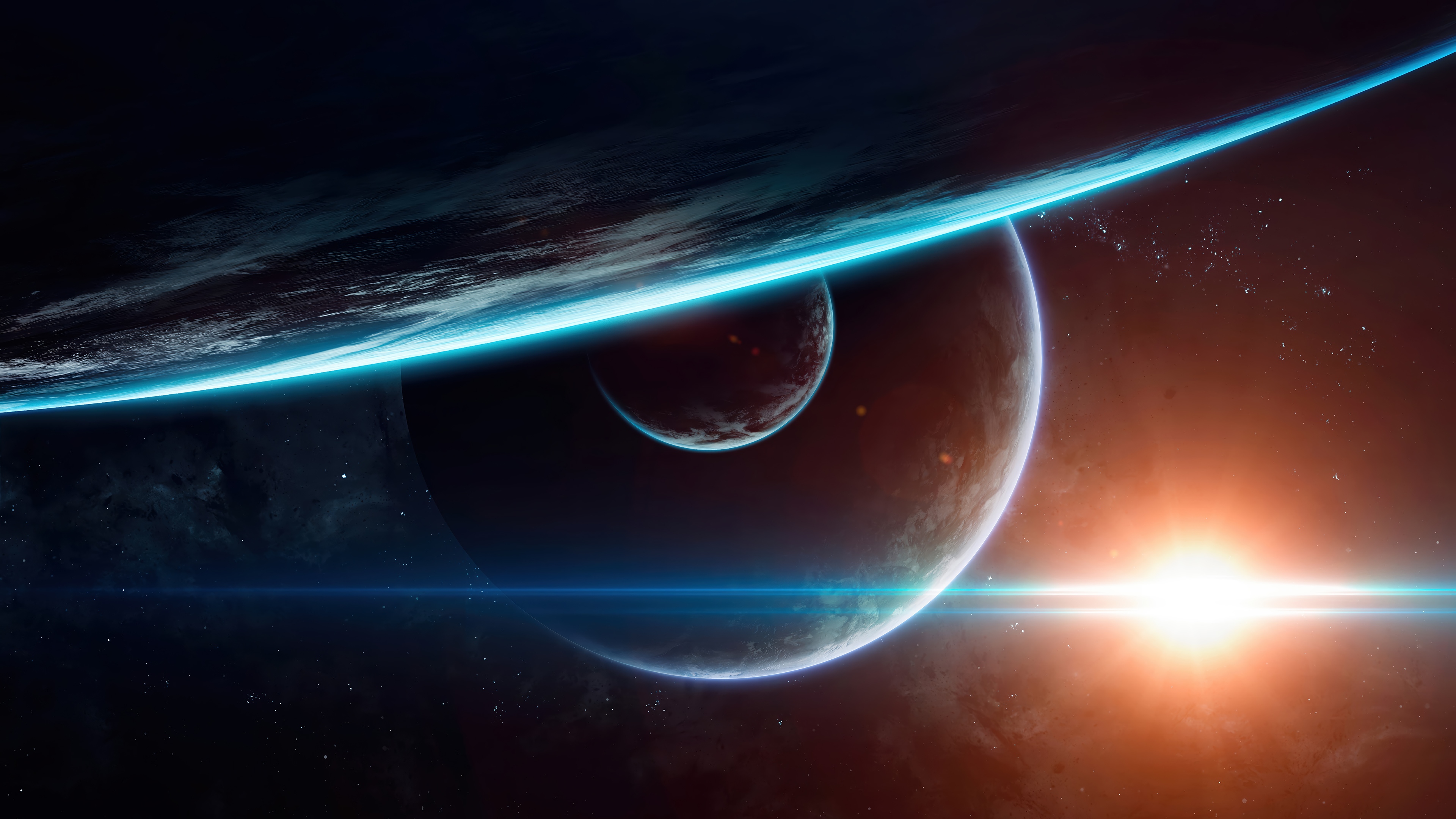 Space planets and sun 4K HD Wallpaper