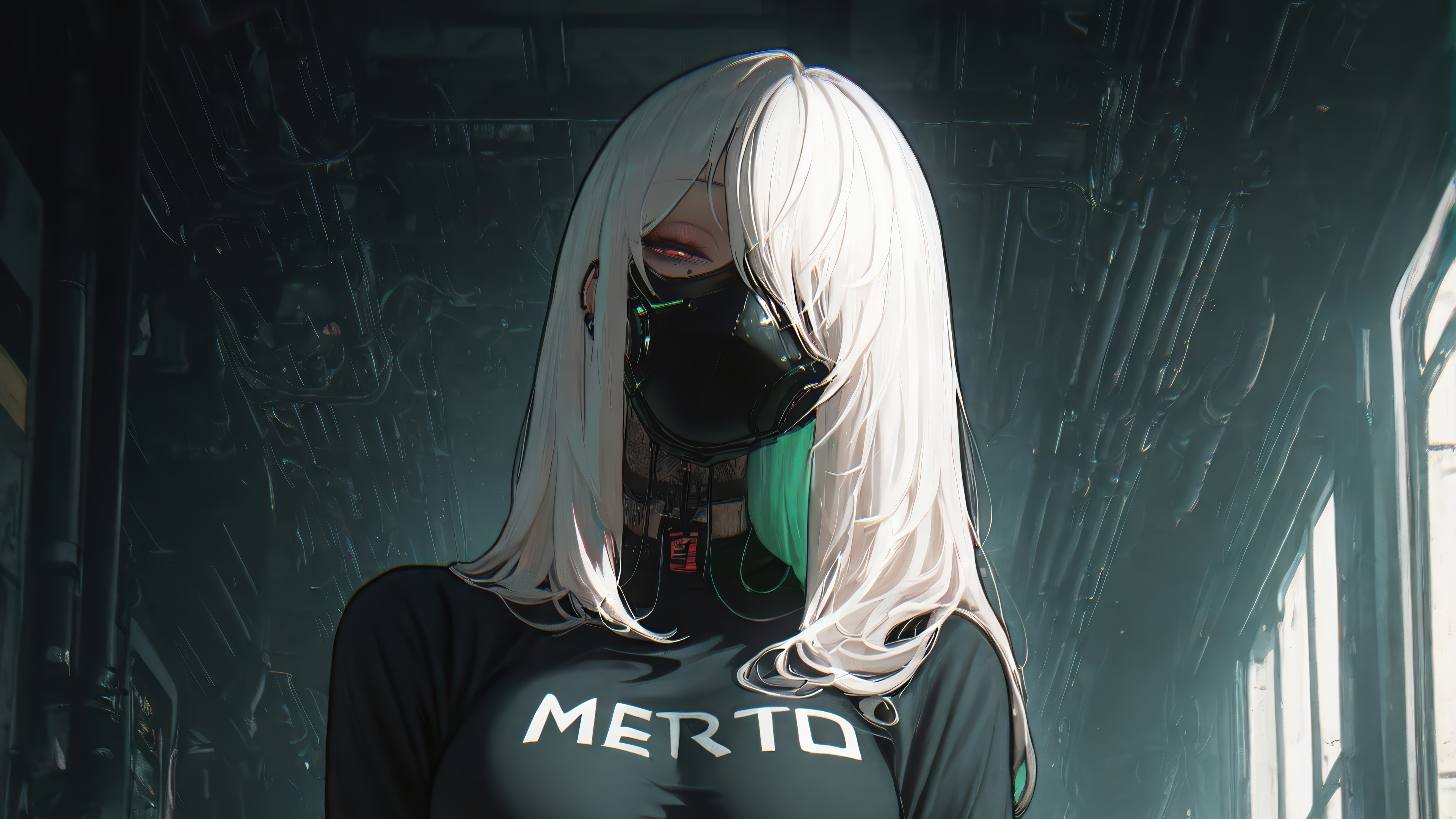 Anime Girl with White Hair and Mask 4K HD Wallpaper