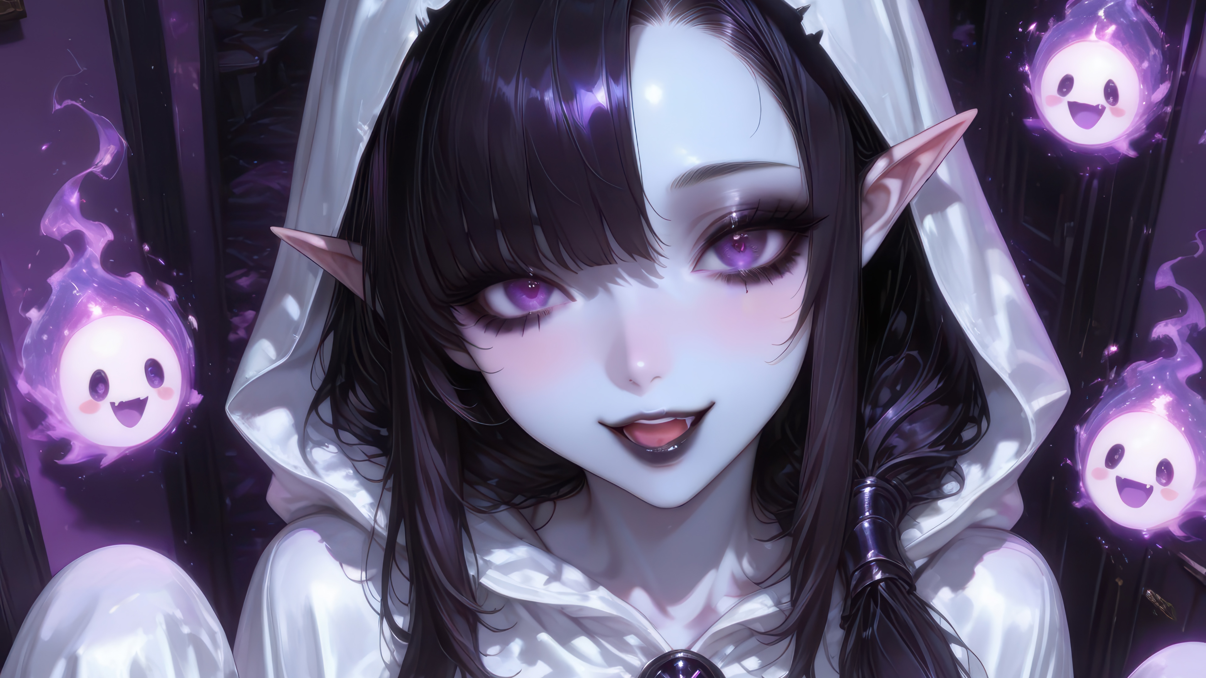 Anime Girl Vampire with Ghosts 4K HD Wallpaper