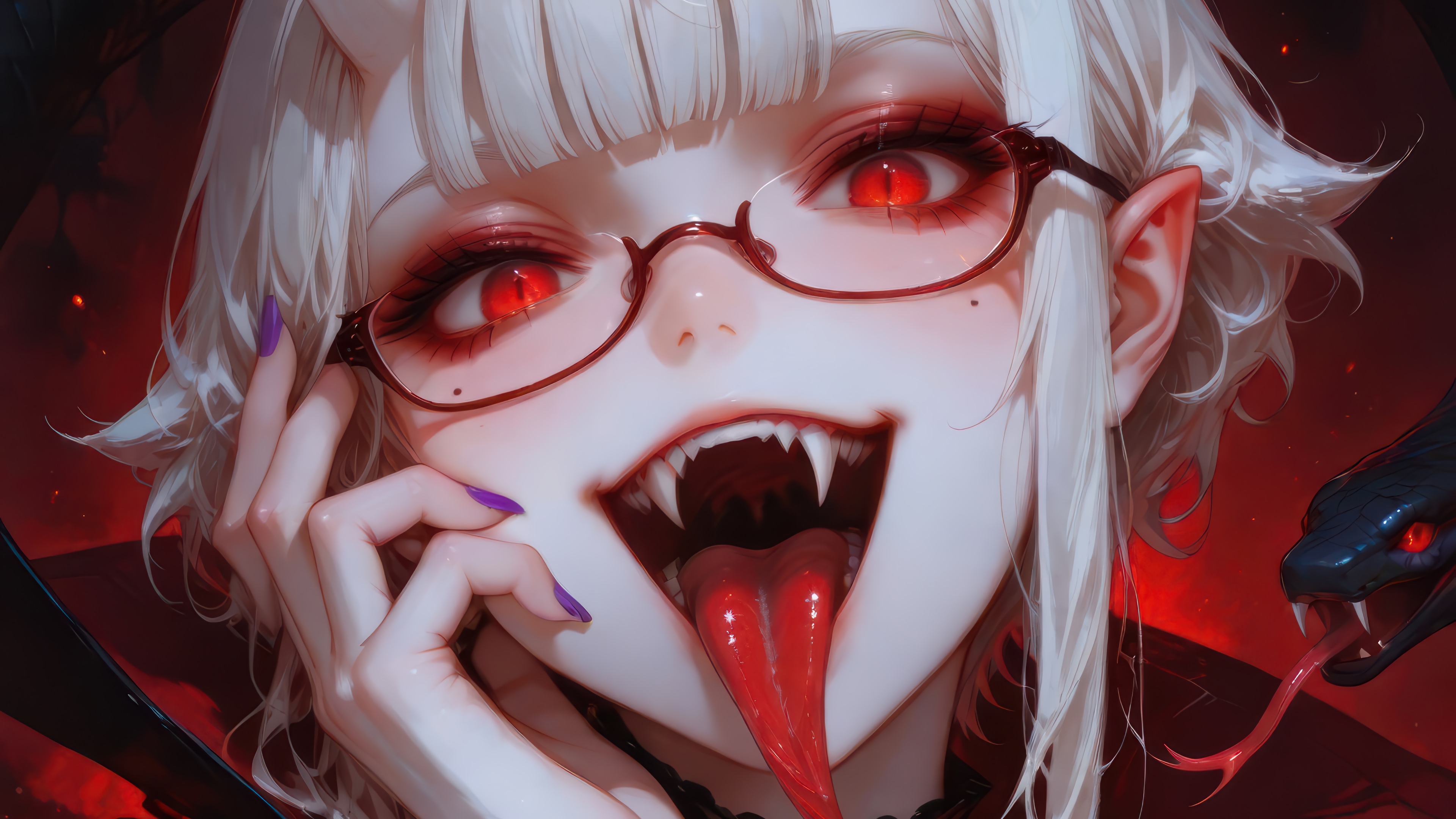 Anime Vampire Girl with Horns and Snake 4K HD Wallpaper