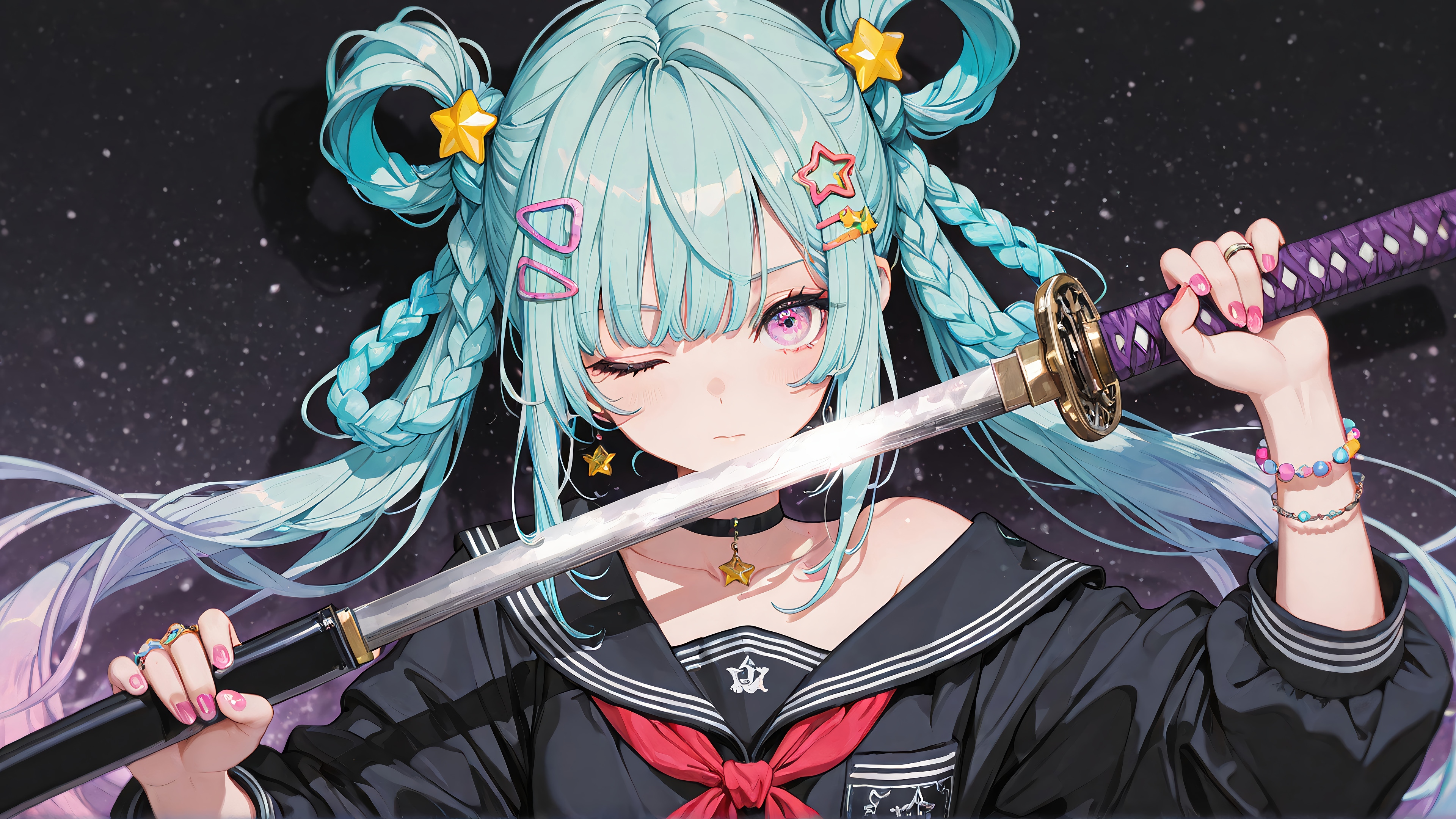 Anime Girl with Katana 4K HD Wallpaper