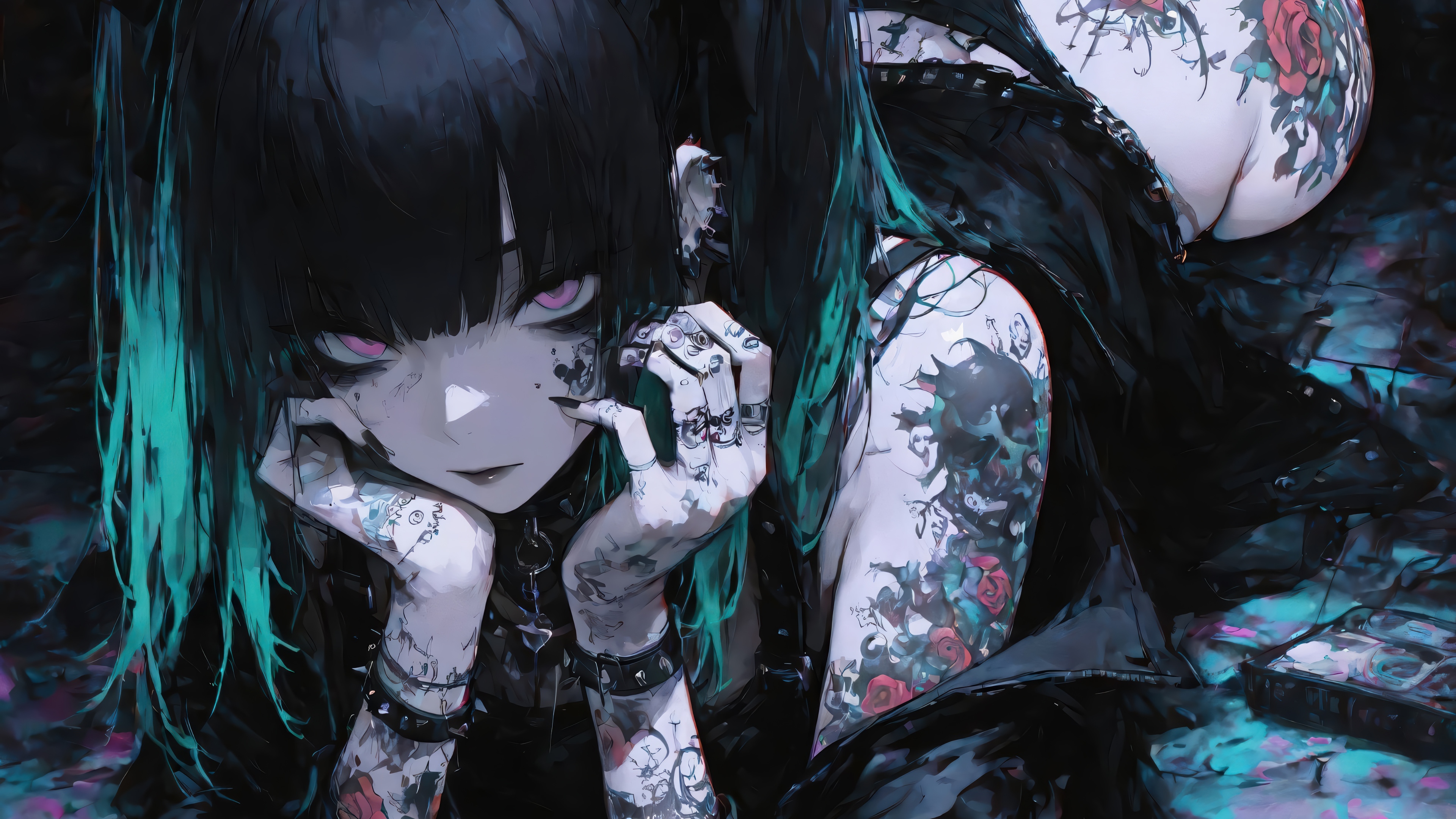 Anime Girl with Tattoos 4K HD Wallpaper