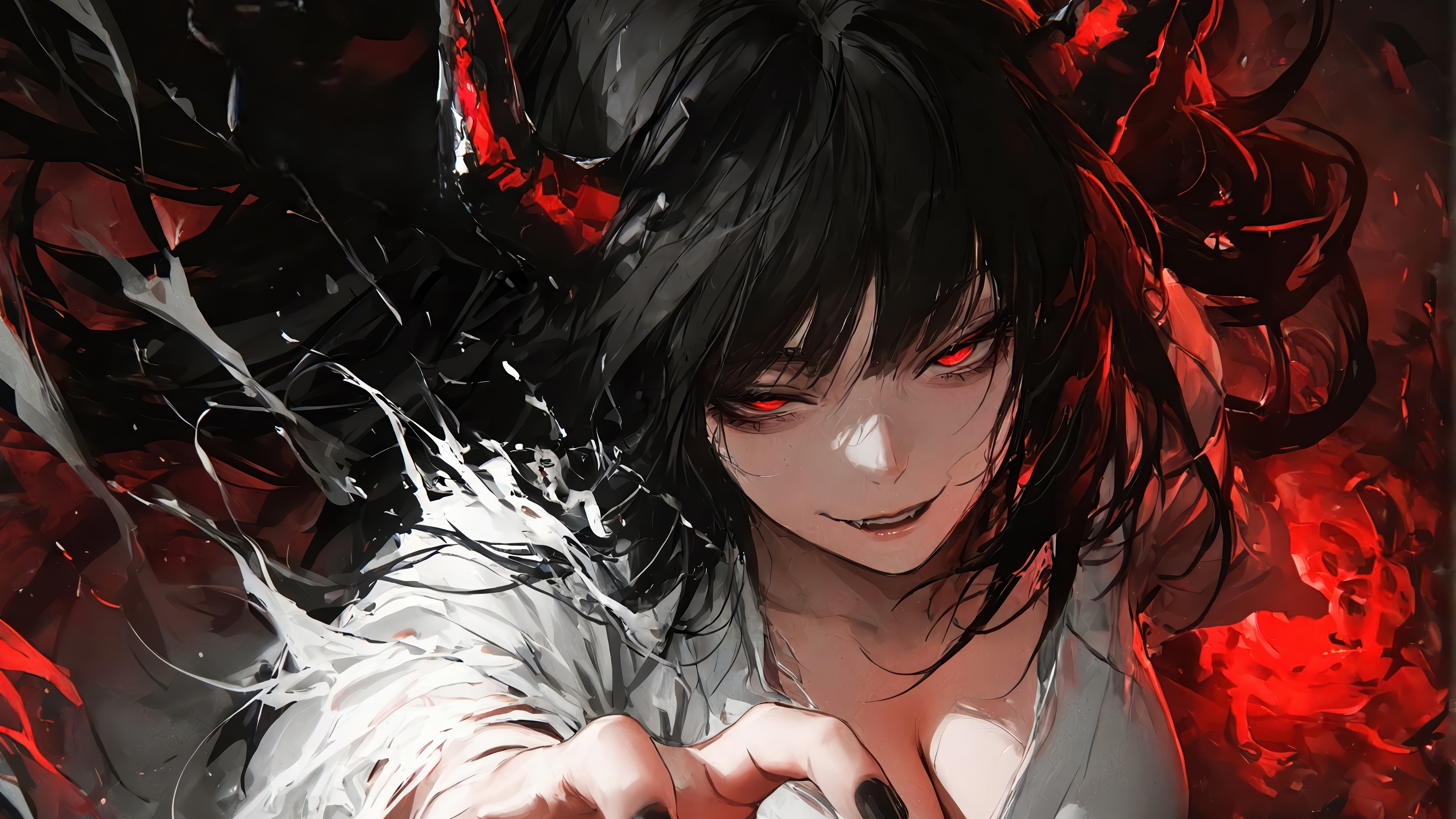 Anime Girl with Red Eyes and Horns 4K HD Wallpaper