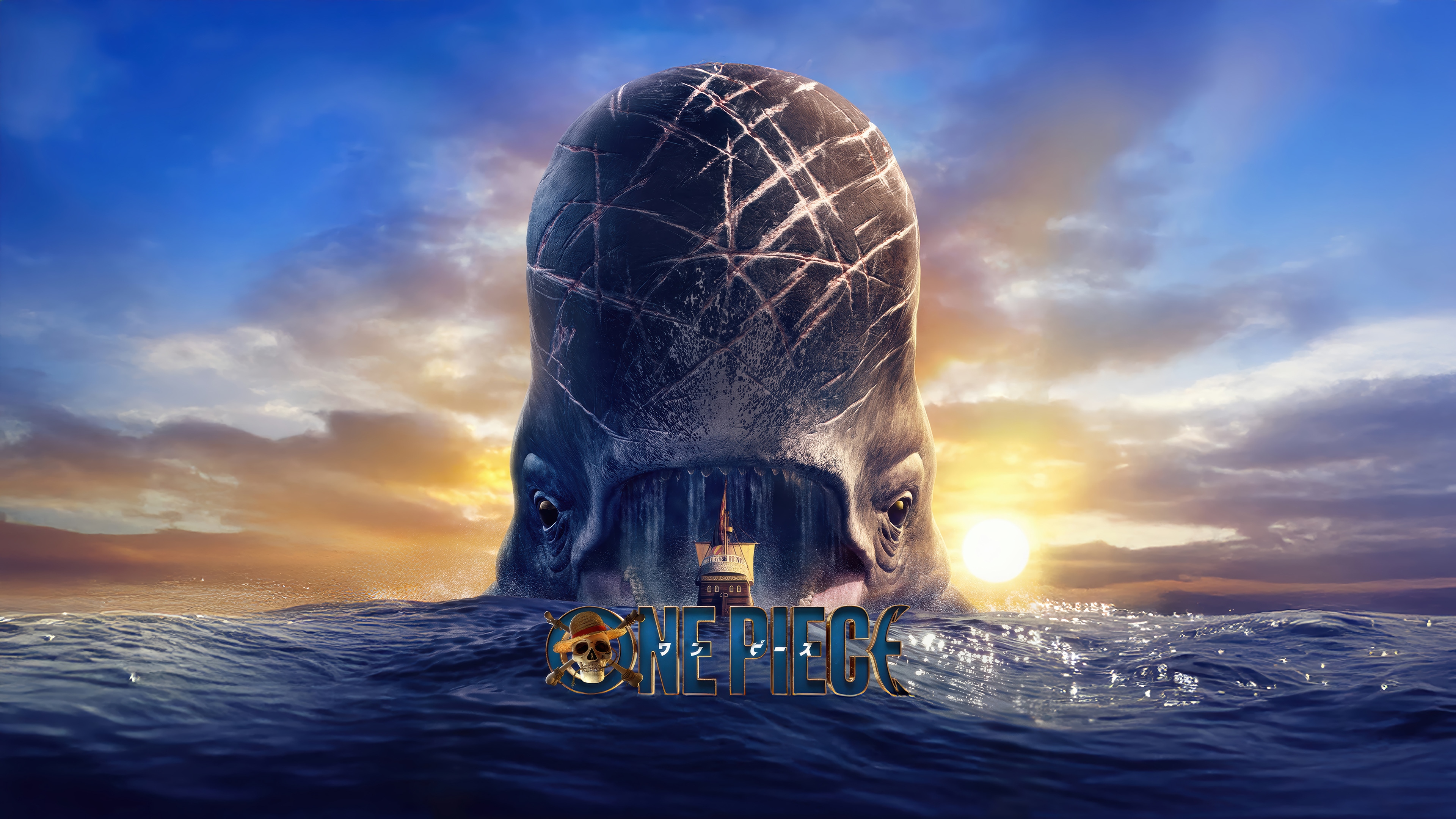 One Piece 4K: Giant Whale and Ship HD Wallpaper