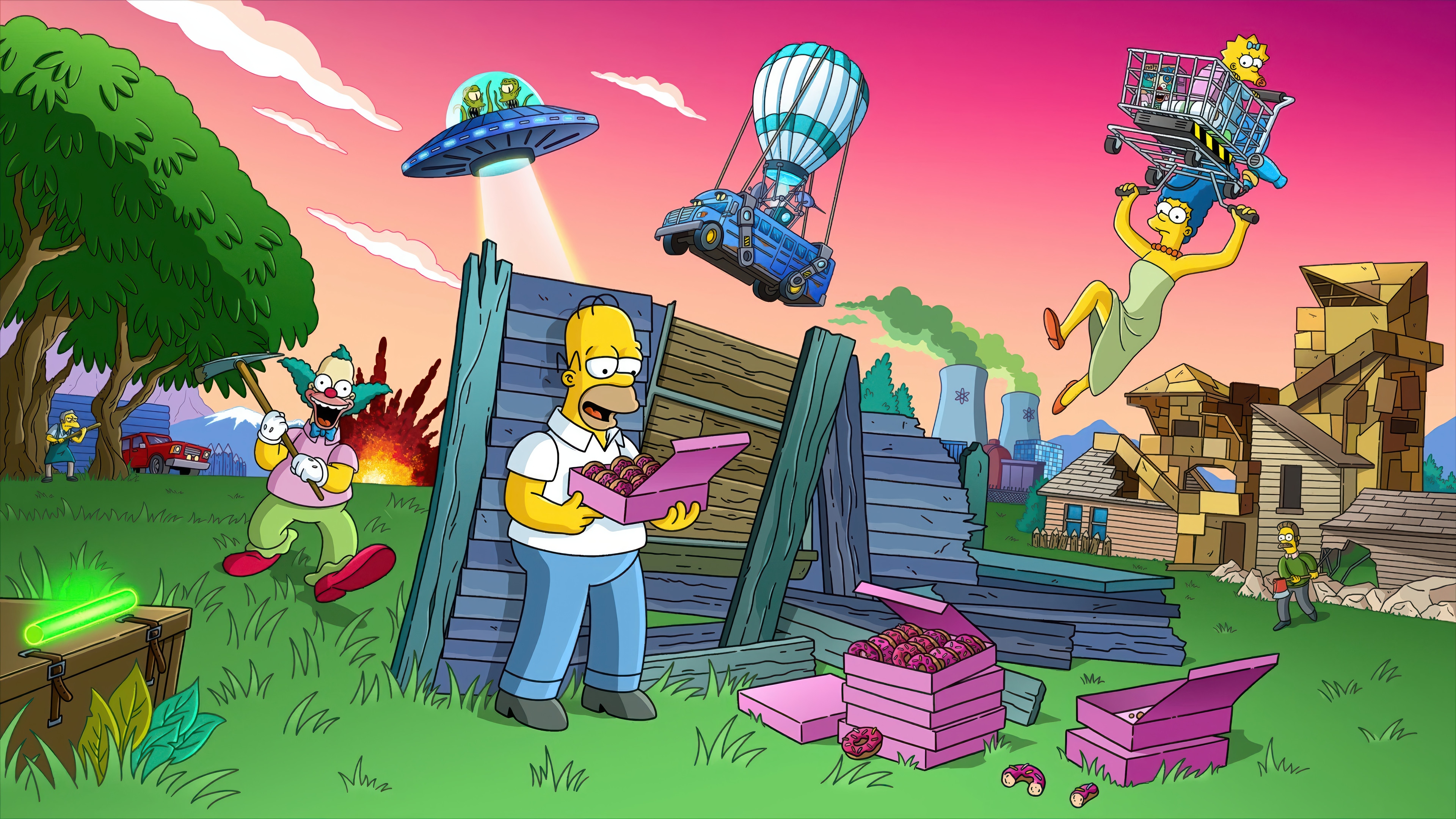 The Simpsons x Fortnite Crossover Art HD Wallpaper