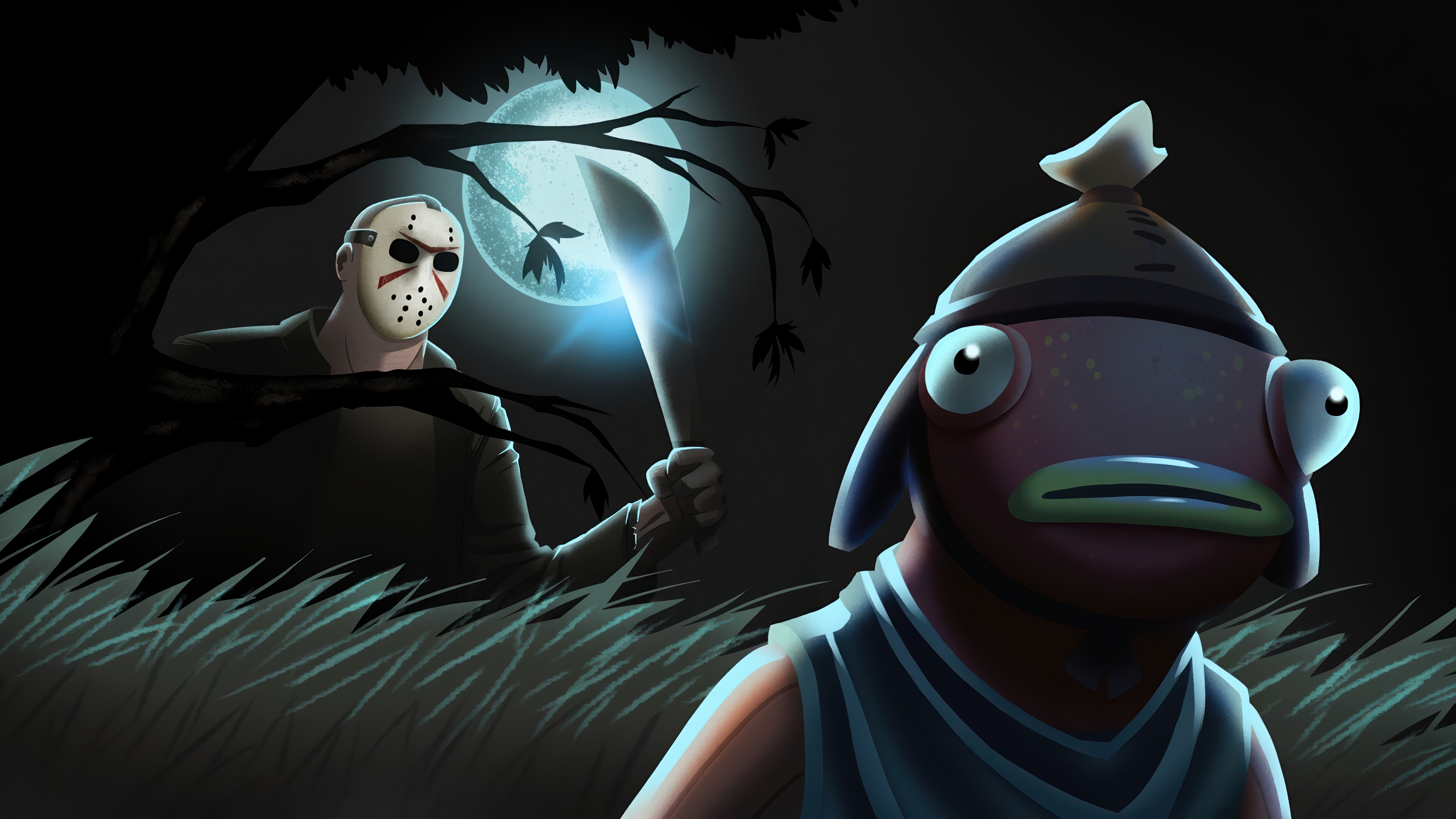 Jason Voorhees and Fortnite Fishstick in 4K HD Wallpaper