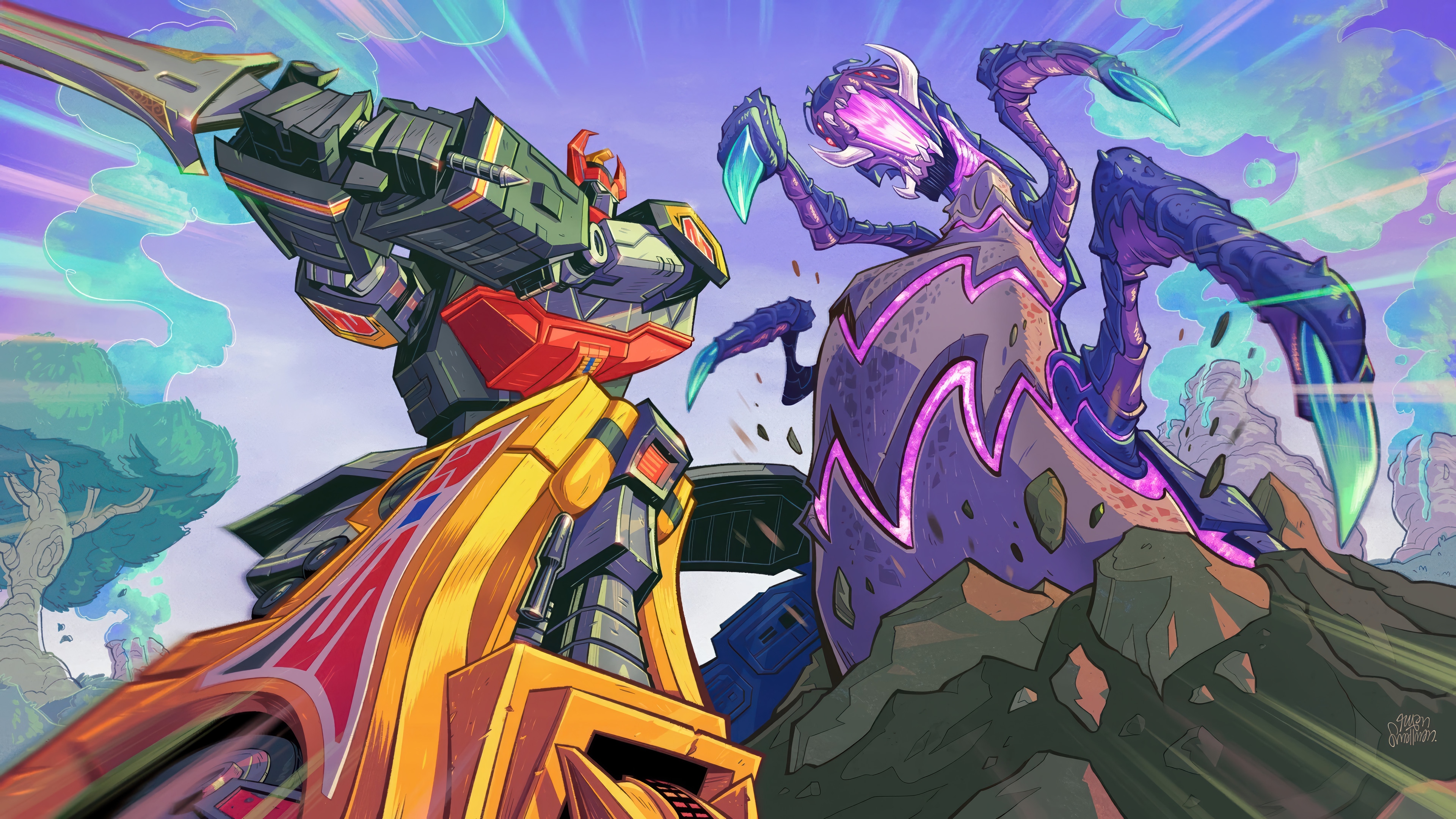 Megazord vs. Monster in Fortnite 4K HD Wallpaper