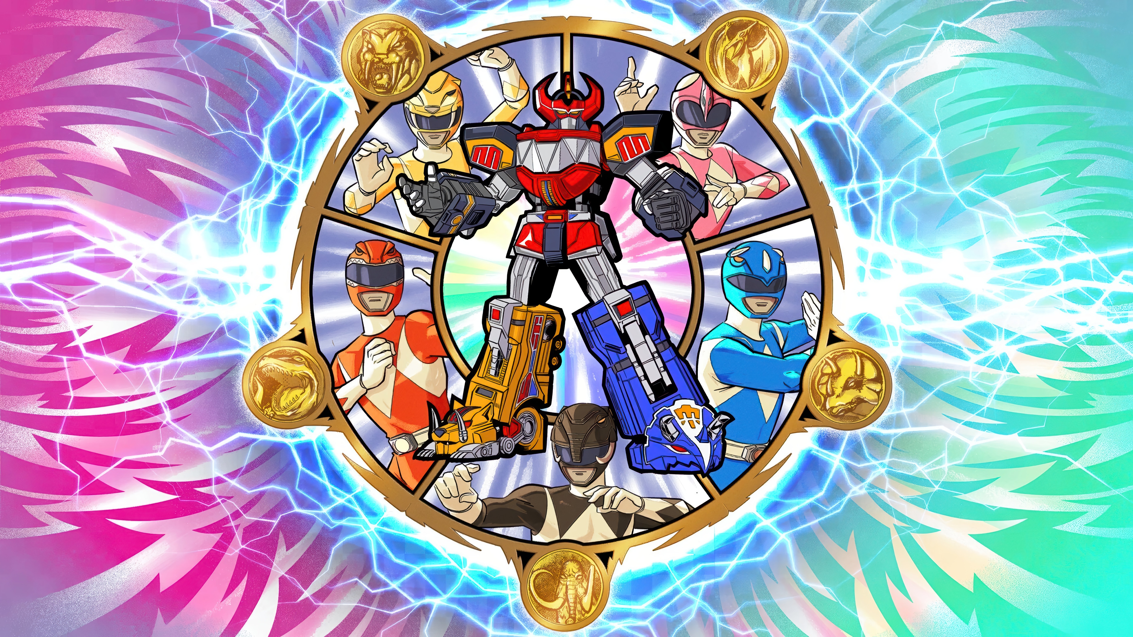 Power Rangers Megazord and Rangers in Fortnite 4K HD Wallpaper