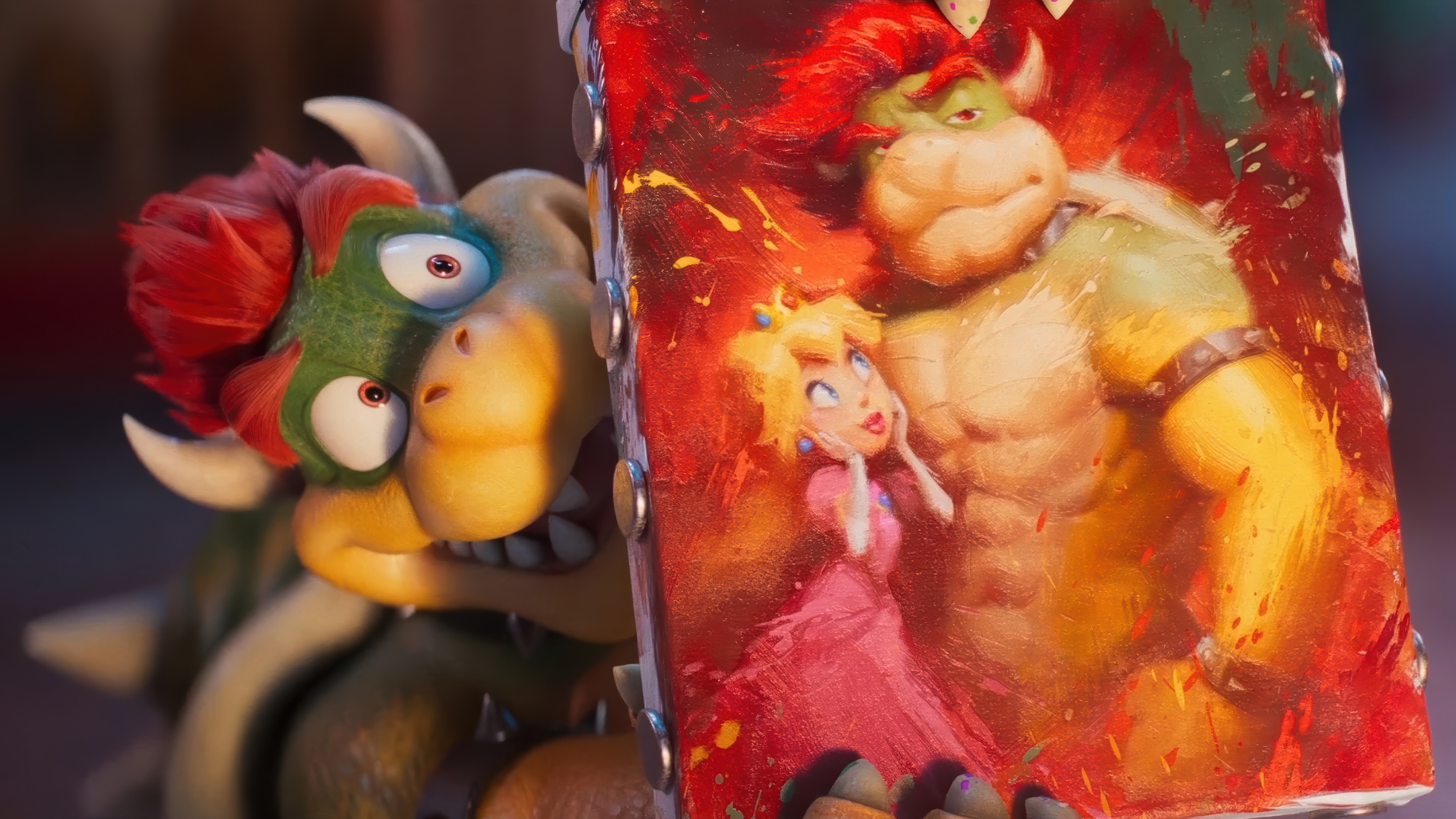 Bowser holding a painting of himself and Princess Peach HD Wallpaper