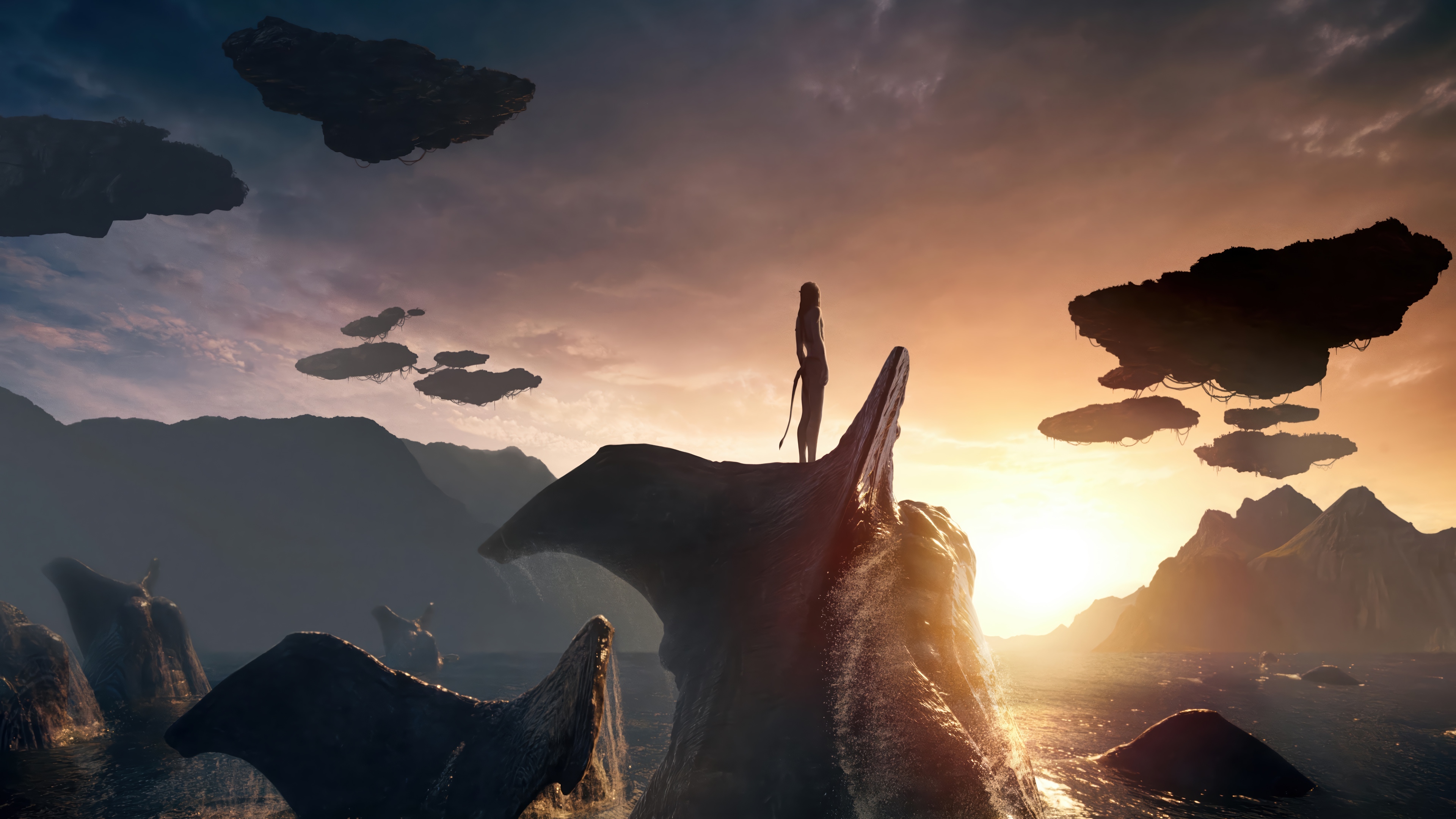 Avatar 4K: Floating Mountains and a Na'vi HD Wallpaper