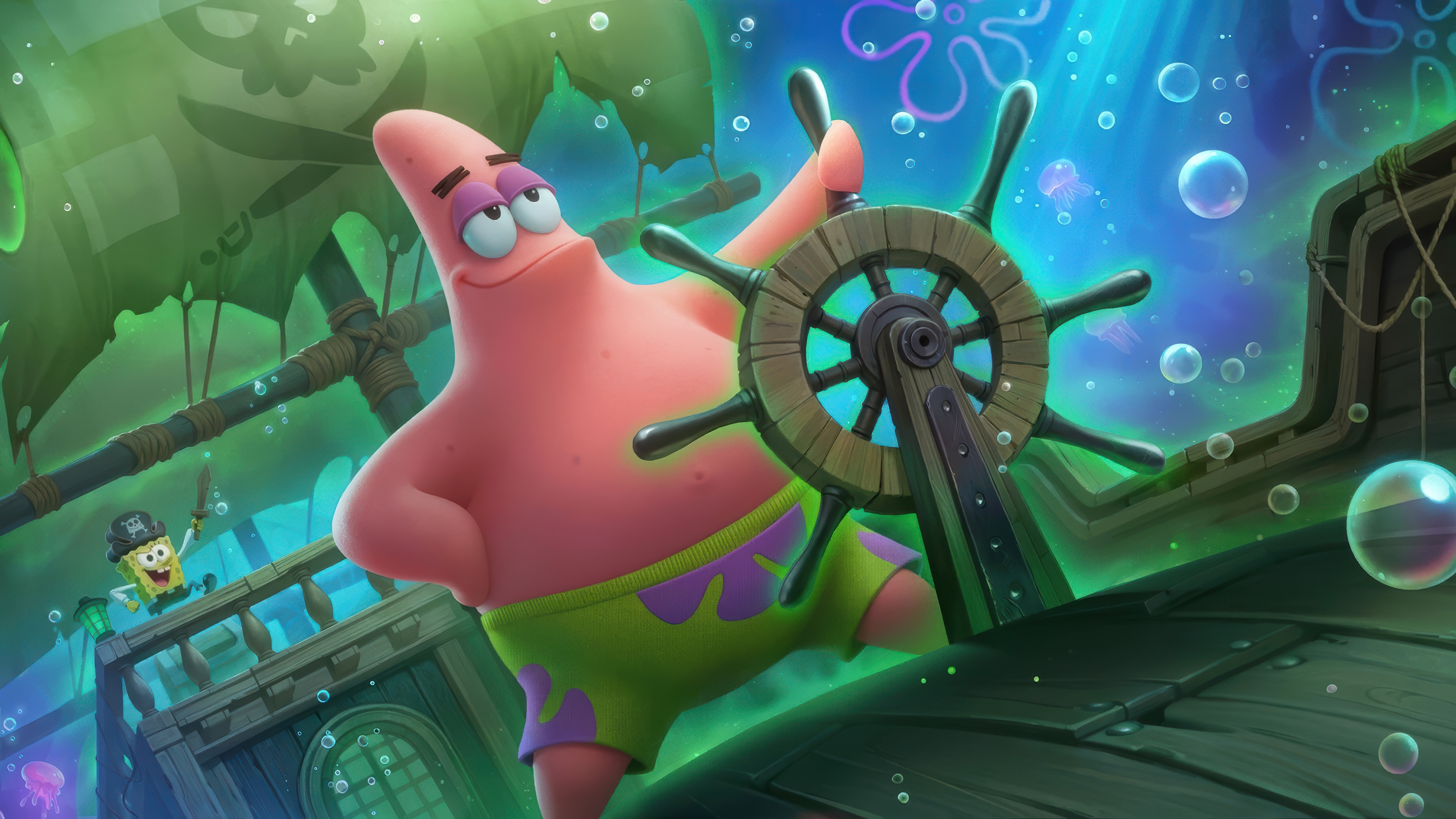 Patrick Star and Spongebob on a Pirate Ship in 4K HD Wallpaper