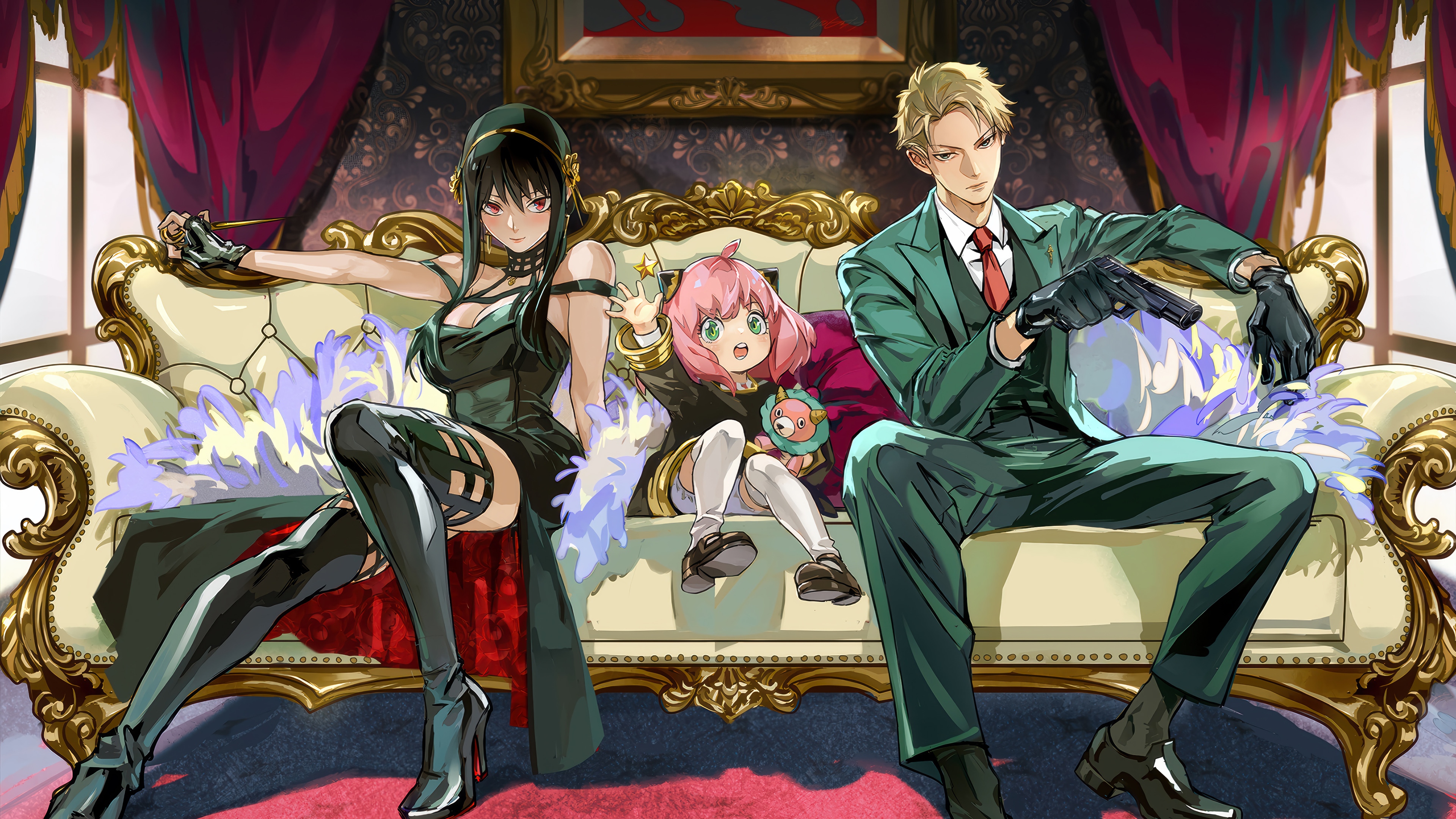 Spy x Family: Yor, Anya, and Loid Forger on a Couch HD Wallpaper