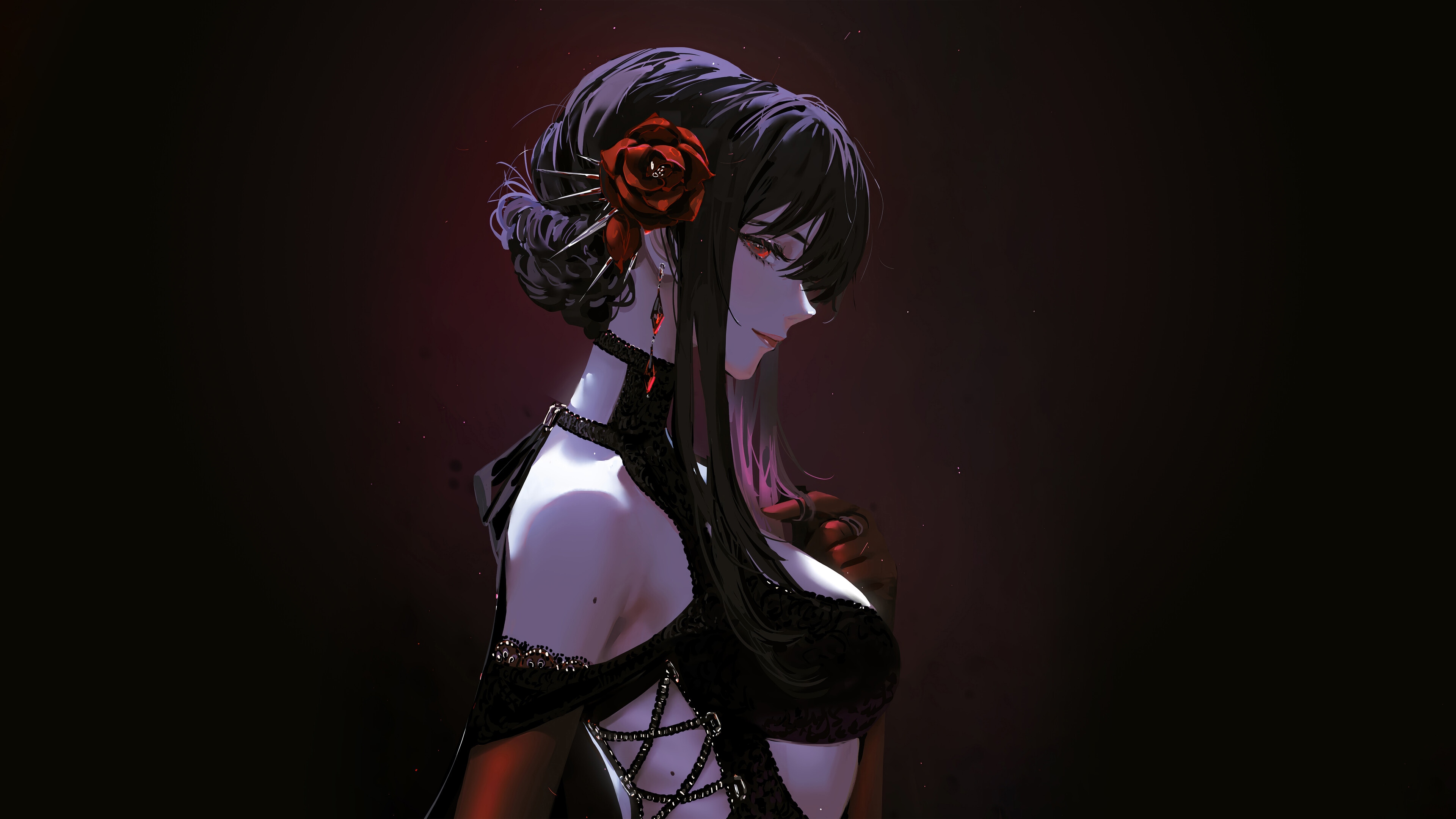 Yor Forger in a black dress, 4K HD Wallpaper