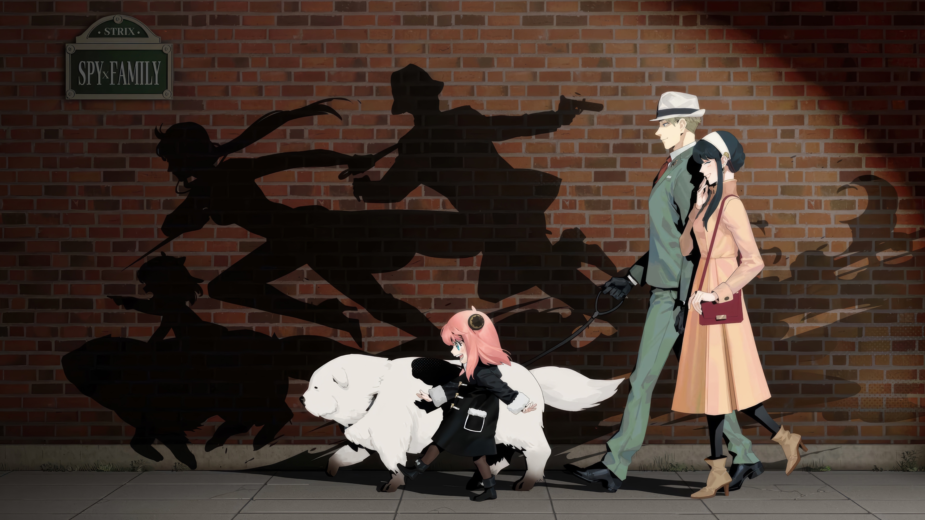 Spy x Family characters and dog walking HD Wallpaper