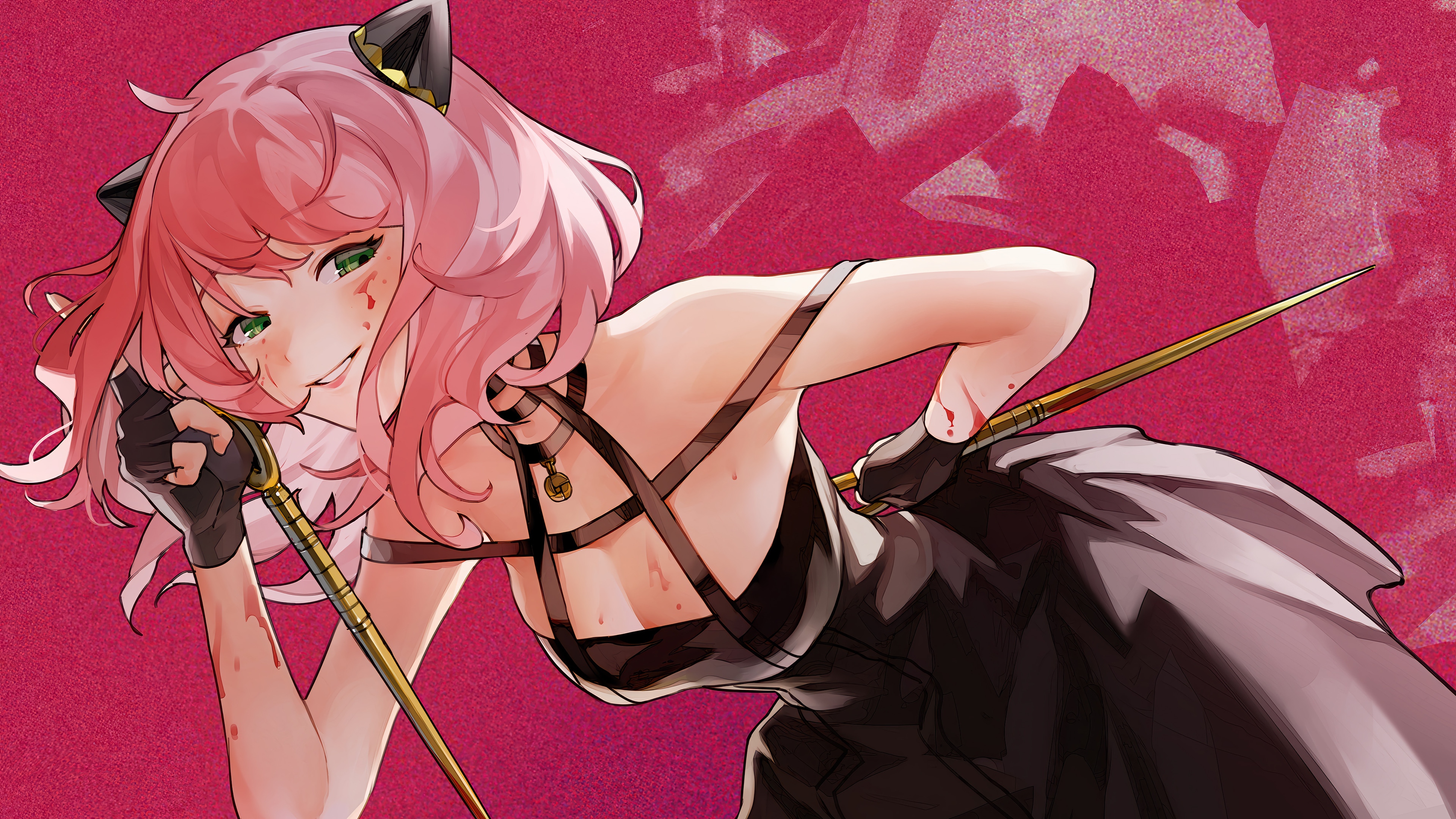 Anya Forger in a black dress with cat ears HD Wallpaper
