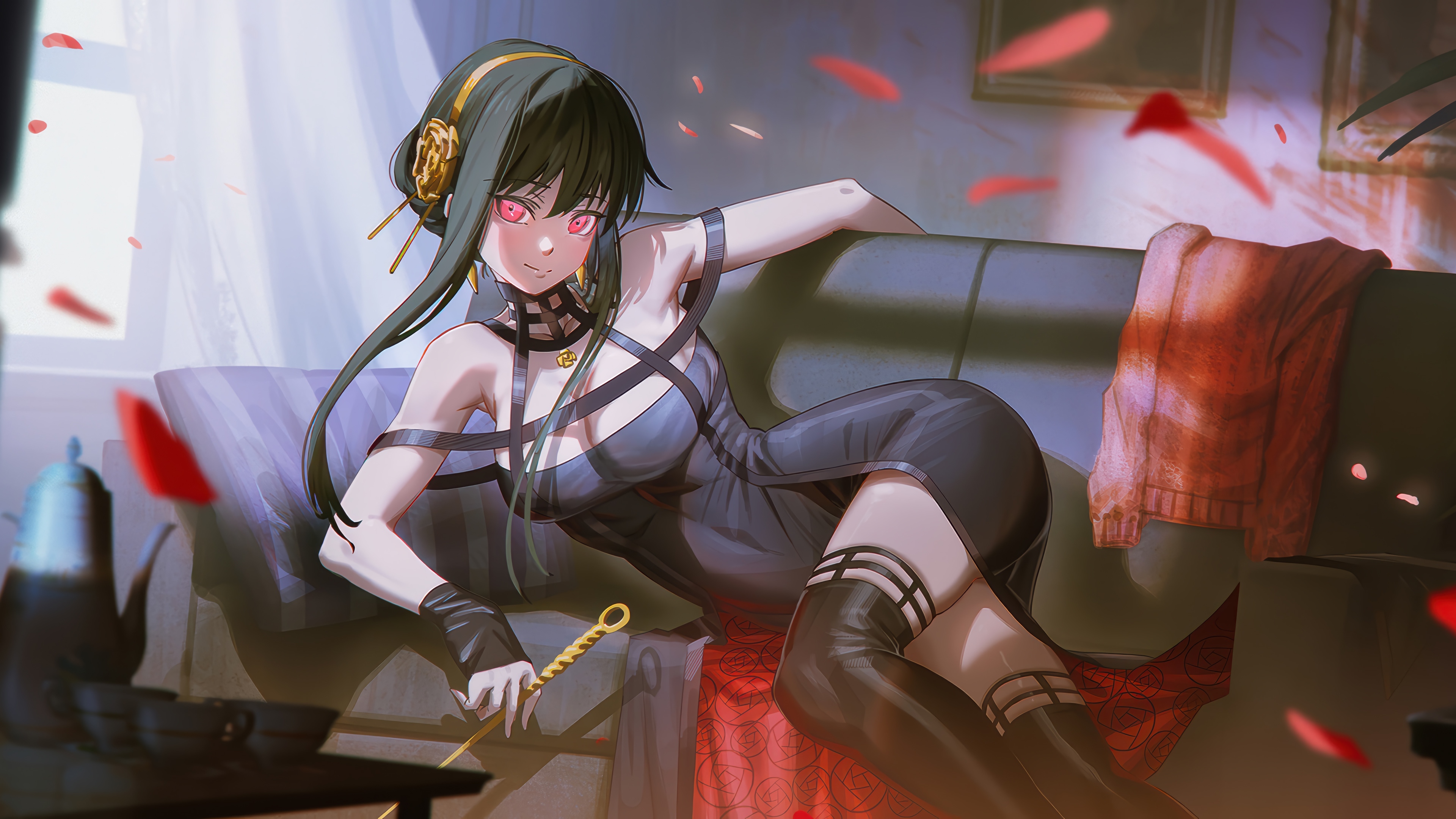 Yor Forger in a black dress, 4K HD Wallpaper
