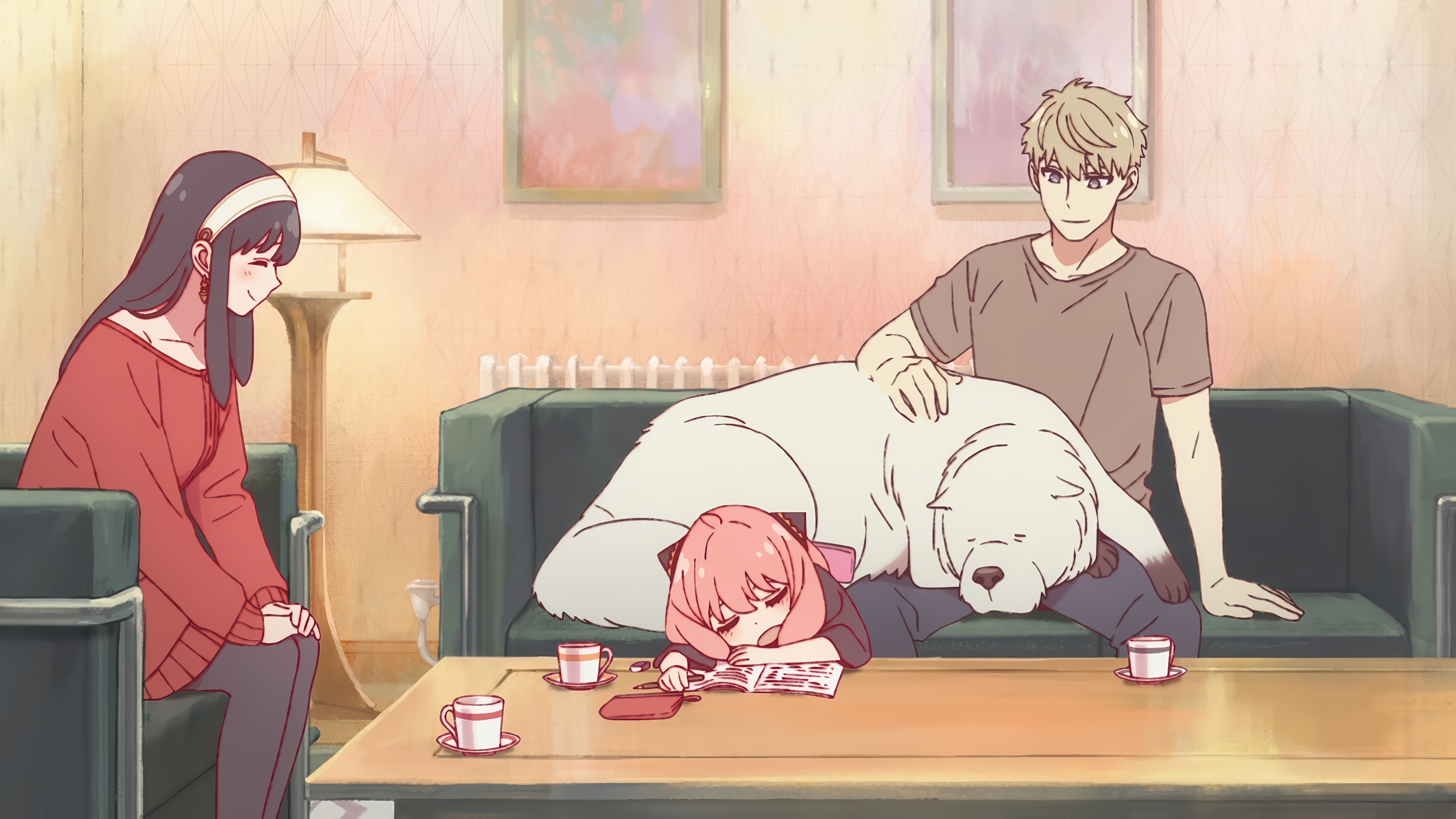 Spy x Family: Yor, Loid, Anya, and Bond at Home HD Wallpaper