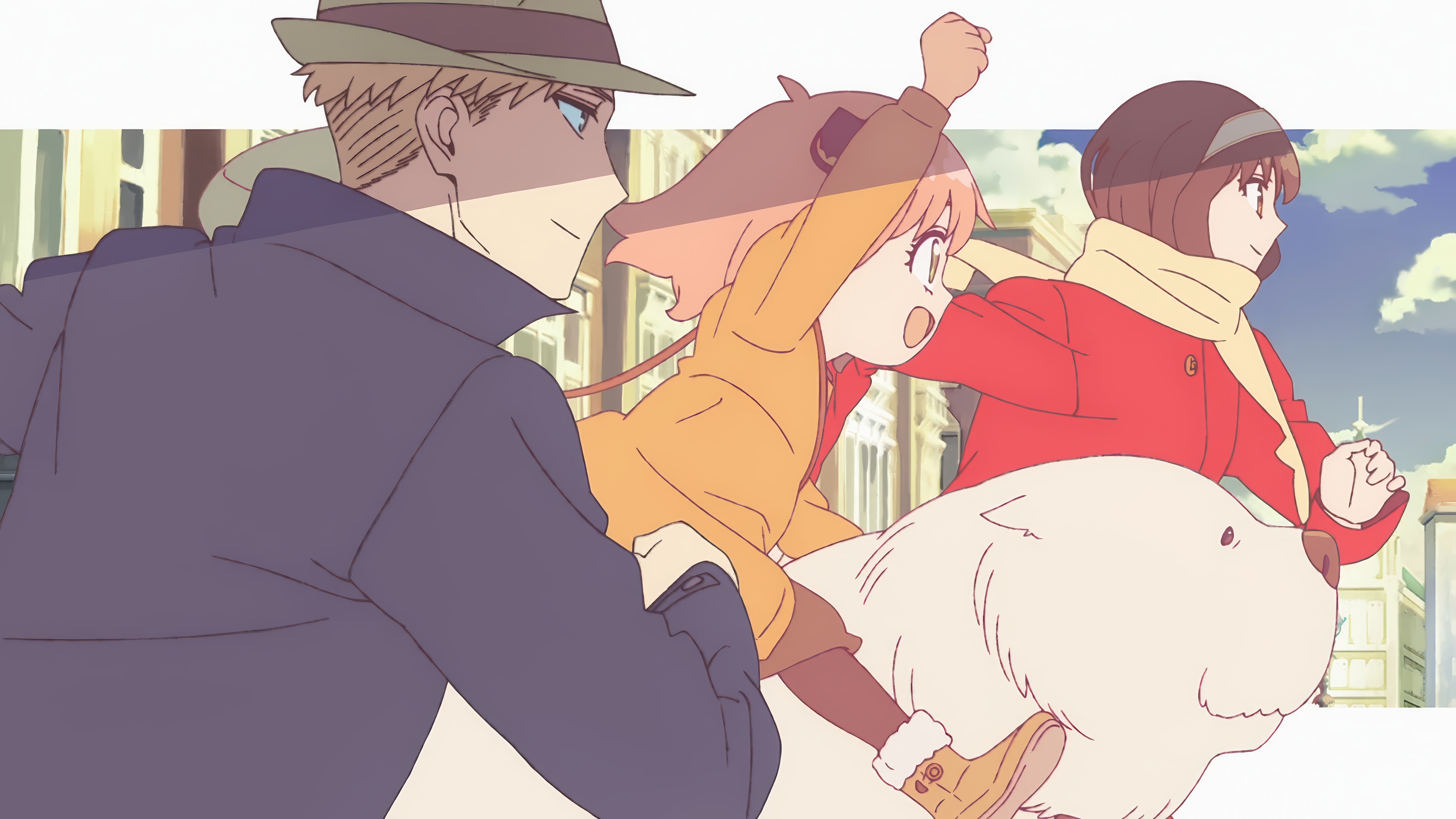 Spy x Family: Loid, Anya, Yor, and Bond running HD Wallpaper