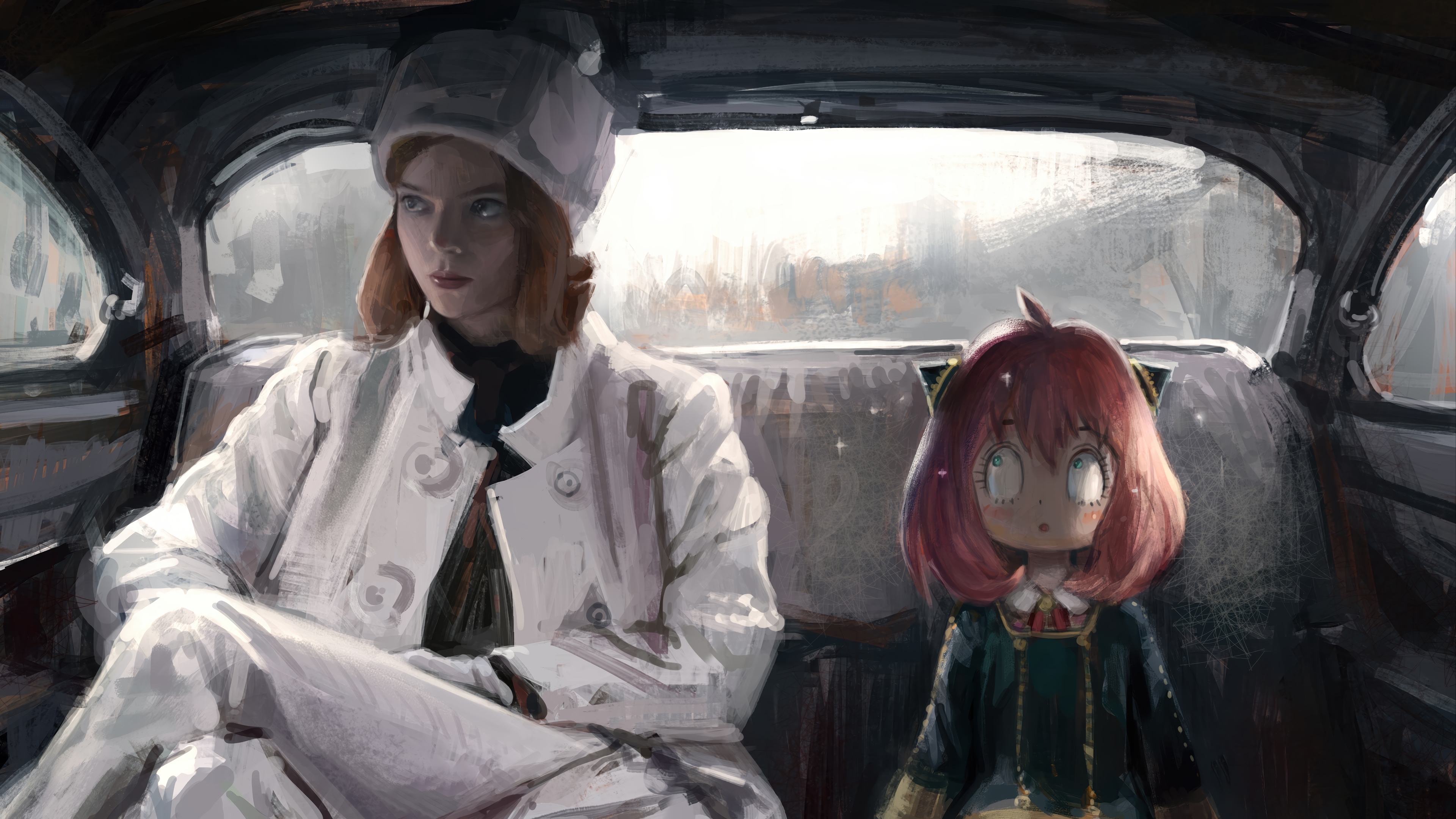 Anya Forger and Beth Harmon in a Car HD Wallpaper