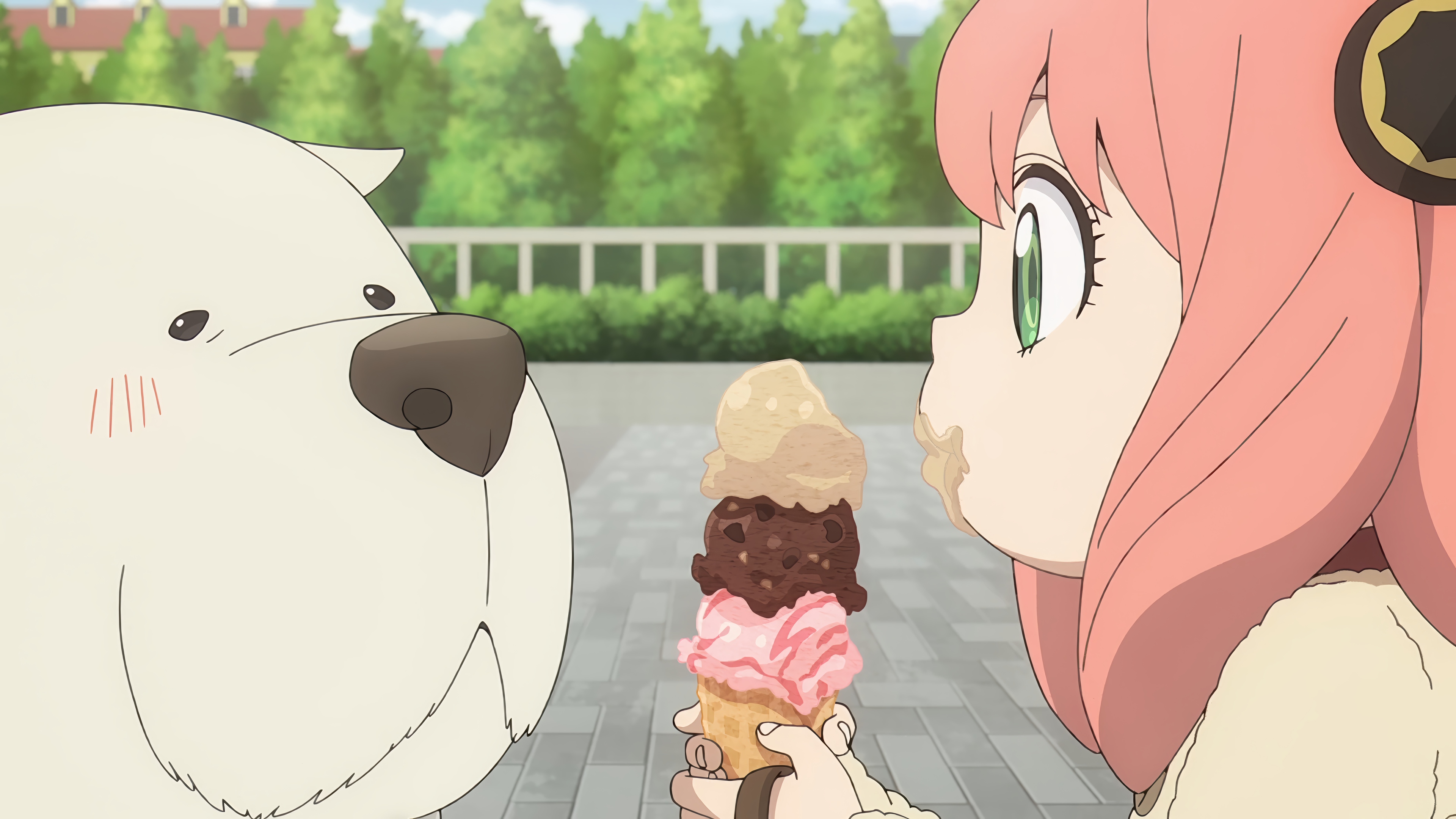 Anya Forger and Bond Forger eating ice cream HD Wallpaper