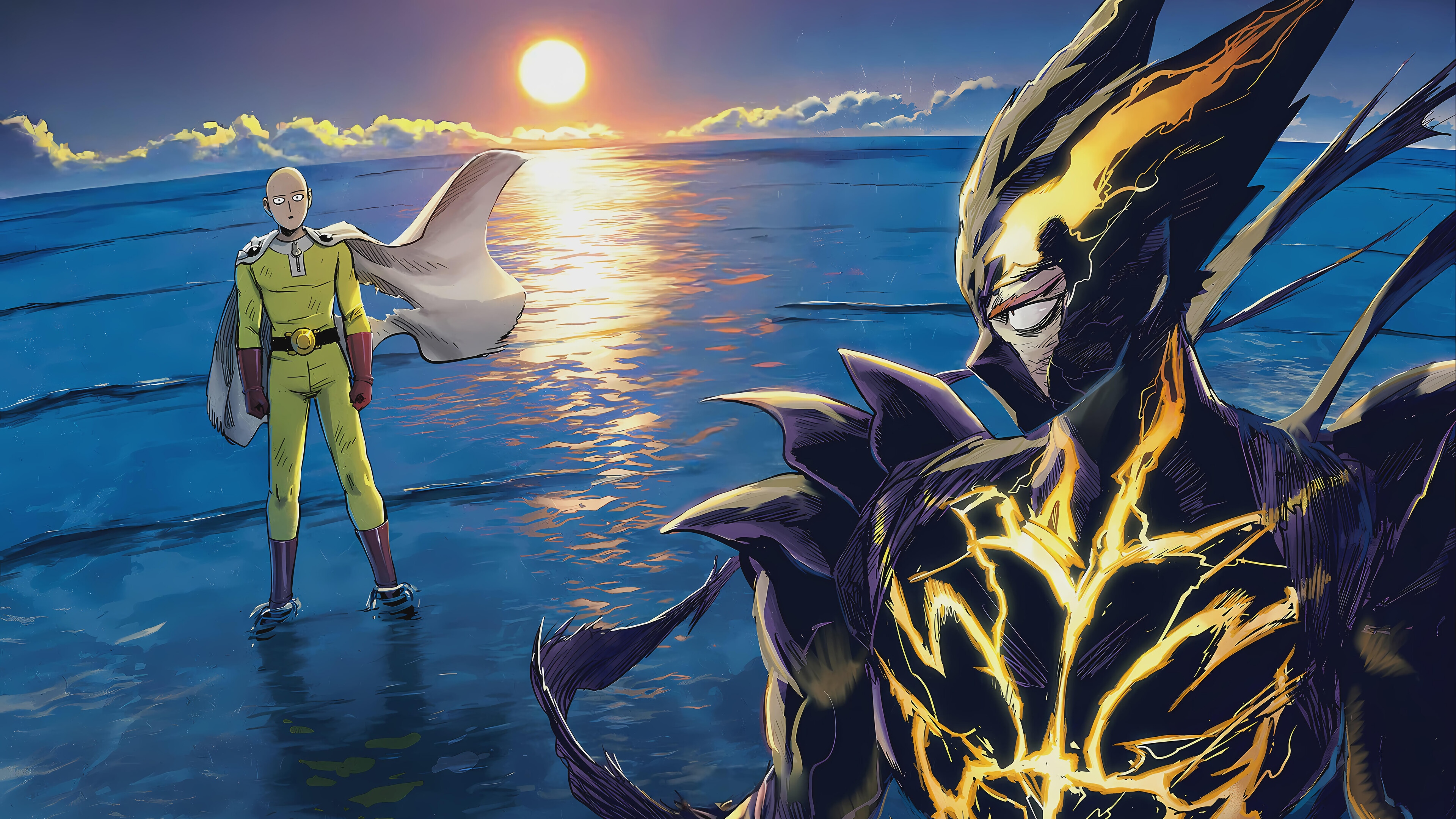 Saitama and Garou in One Punch Man 4K HD Wallpaper