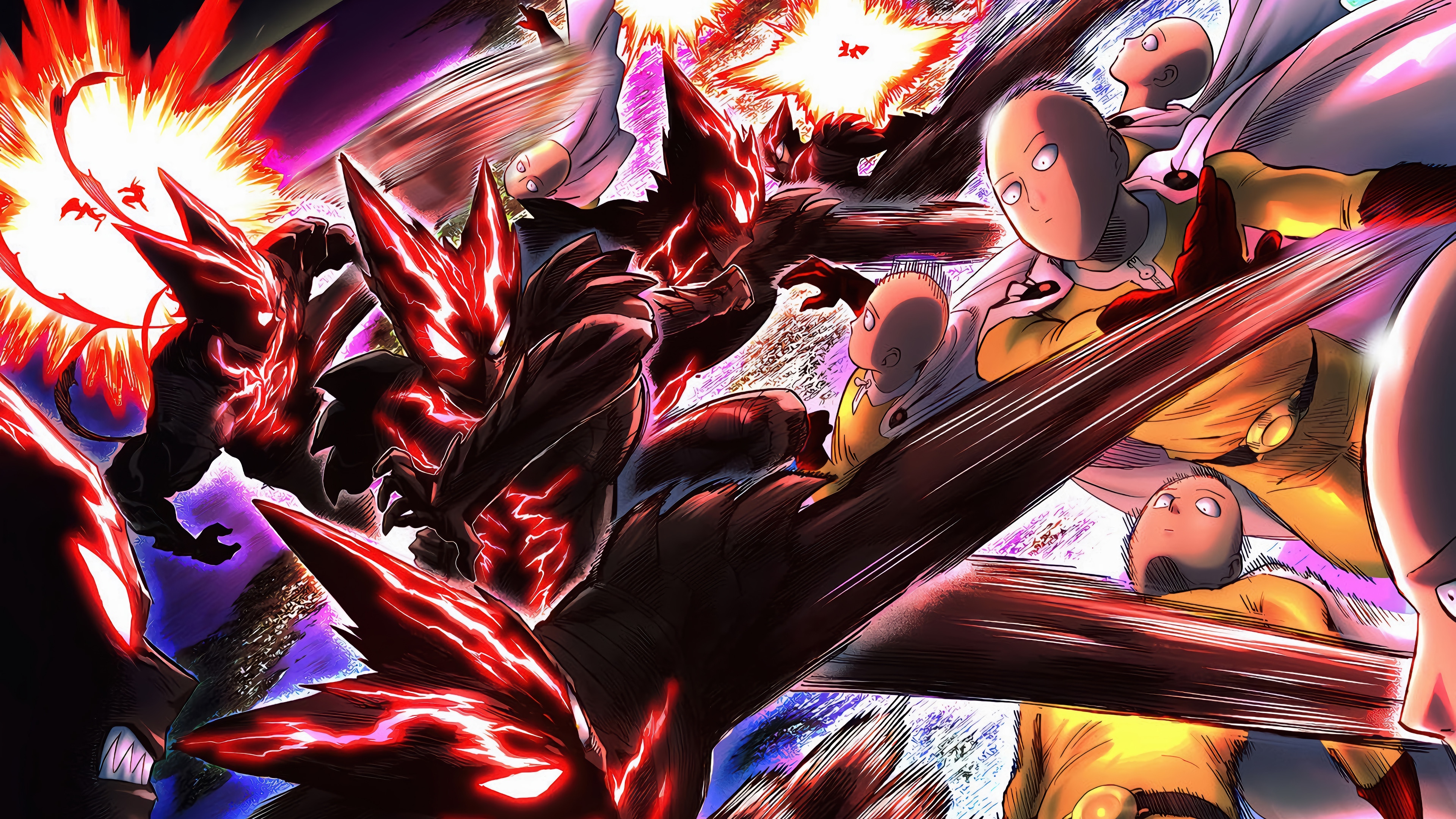 Saitama and Garou fighting in One Punch Man 4K HD Wallpaper