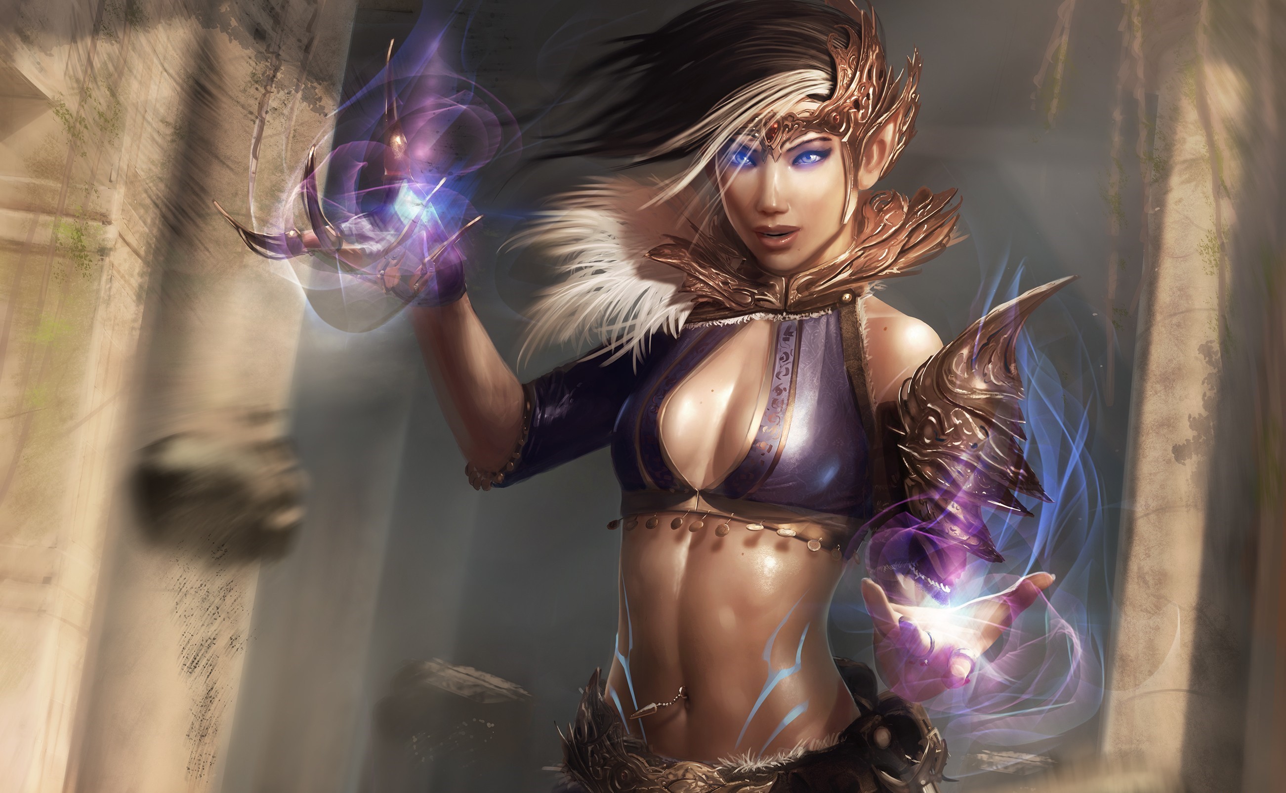 Fantasy art of a sorceress casting magic HD Wallpaper