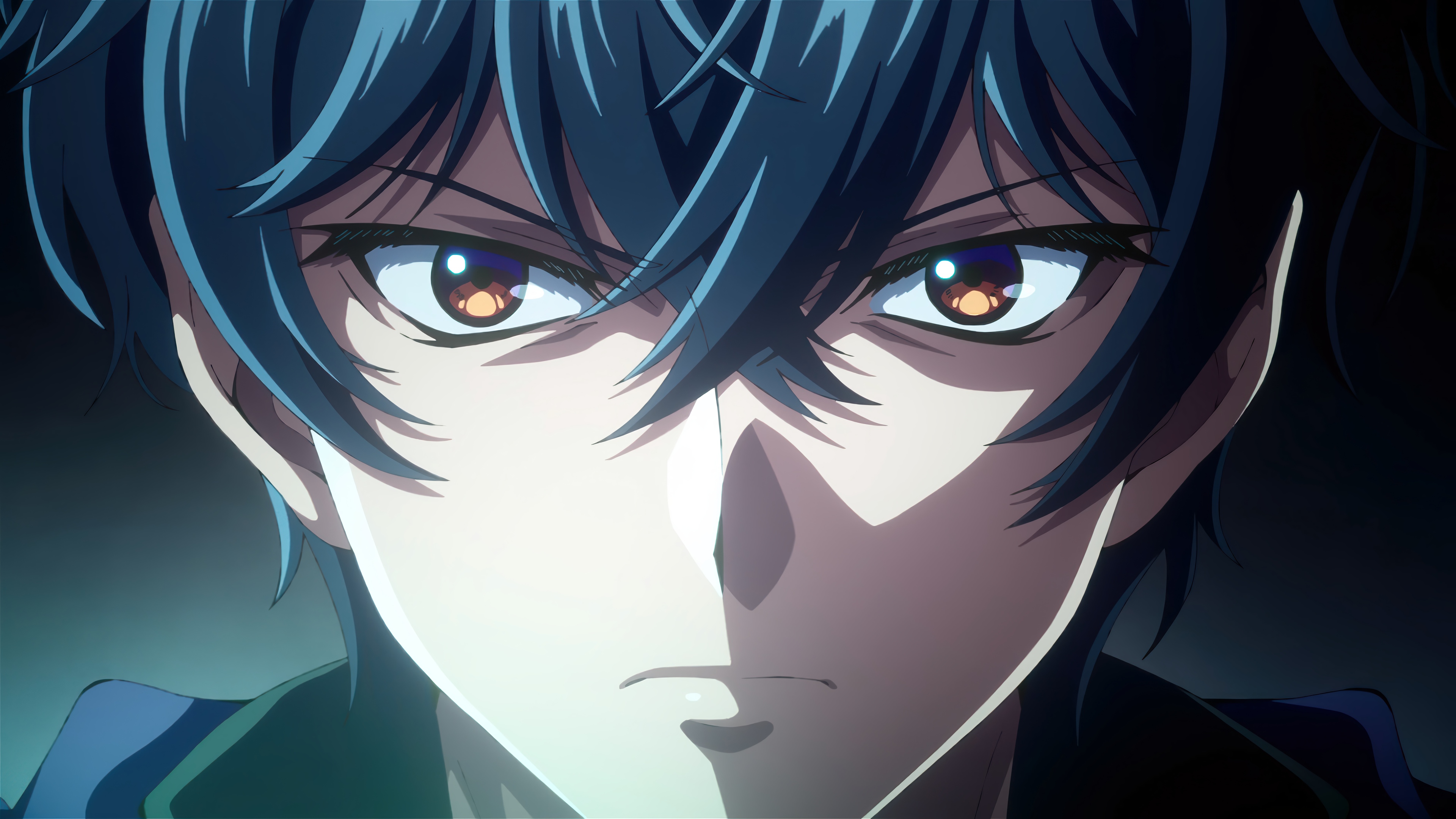 Anime character with dark blue hair and amber eyes HD Wallpaper