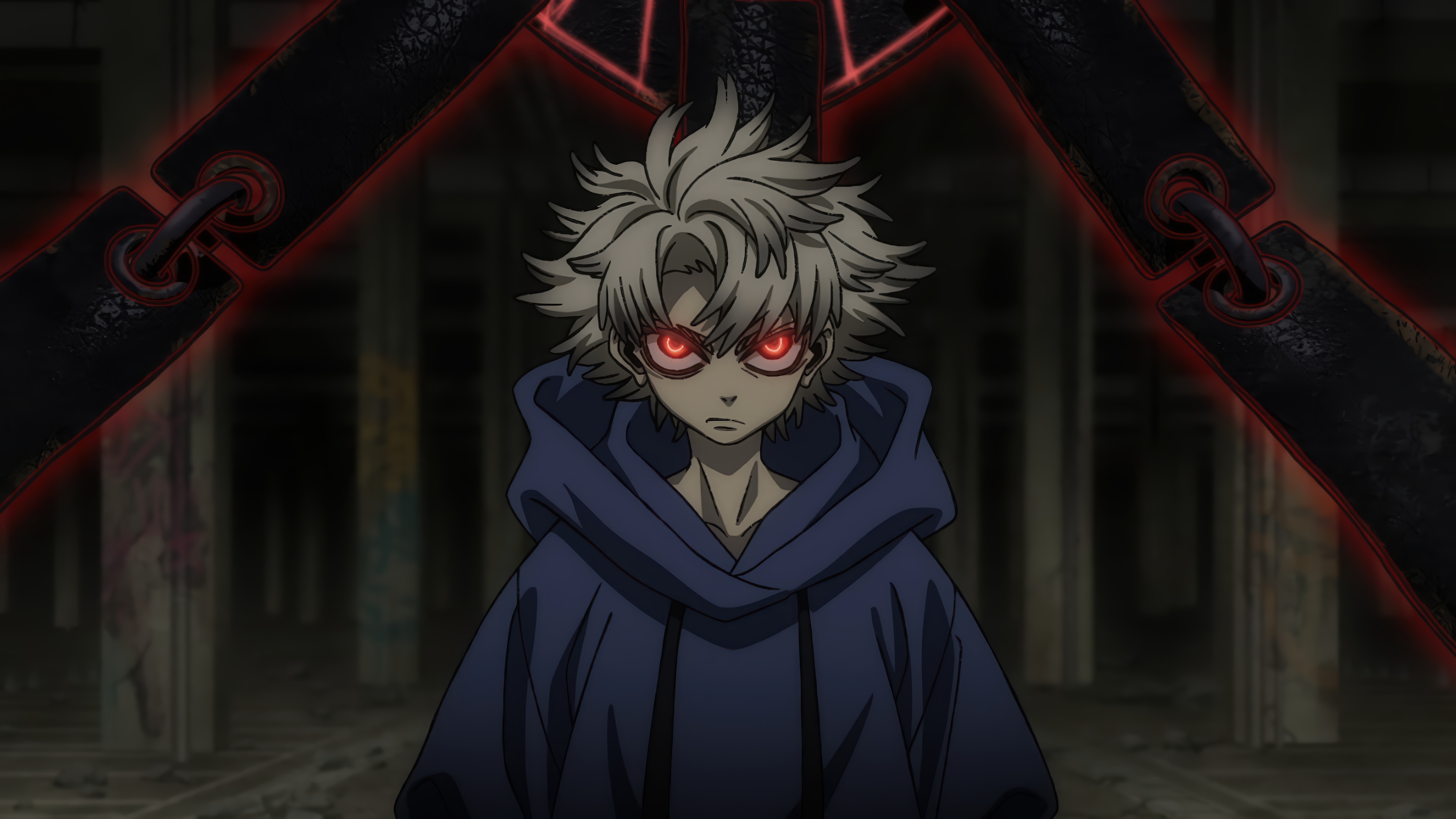 Rudo Surebrec with glowing red eyes in Gachiakuta 4K HD Wallpaper