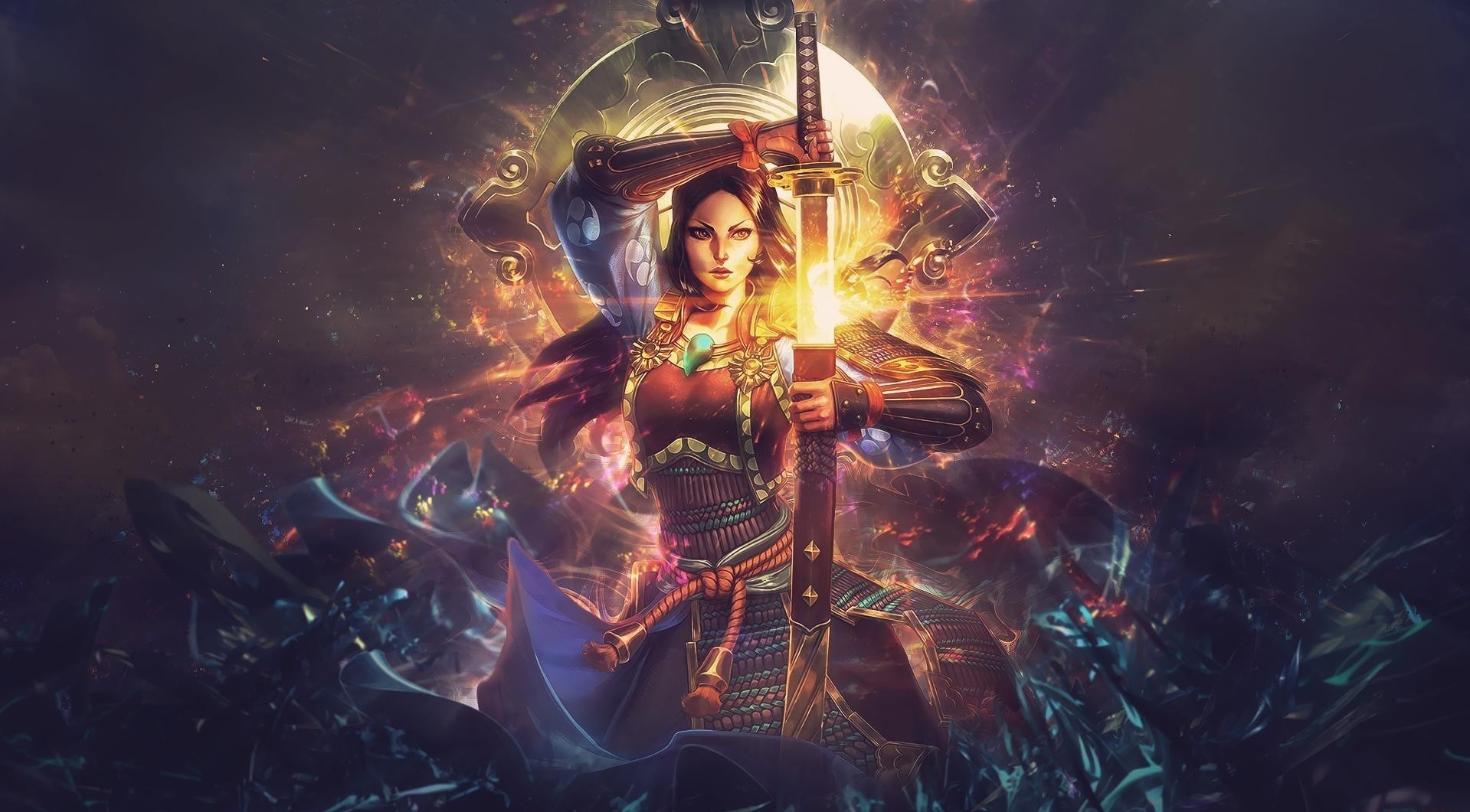 Fantasy warrior woman with glowing sword HD Wallpaper