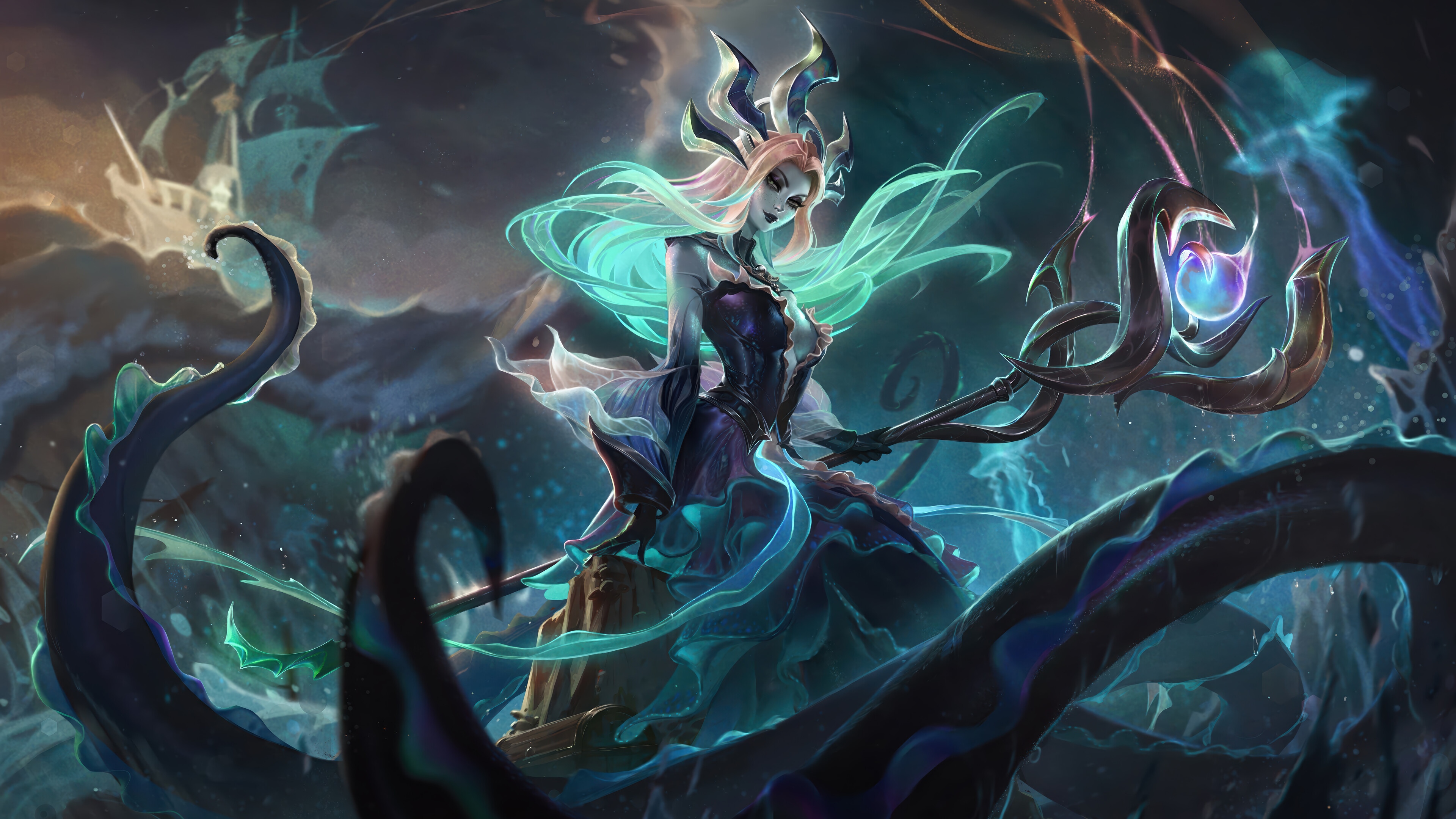 Nami Sunken Shadows League of Legends Splash Art 4K HD Wallpaper