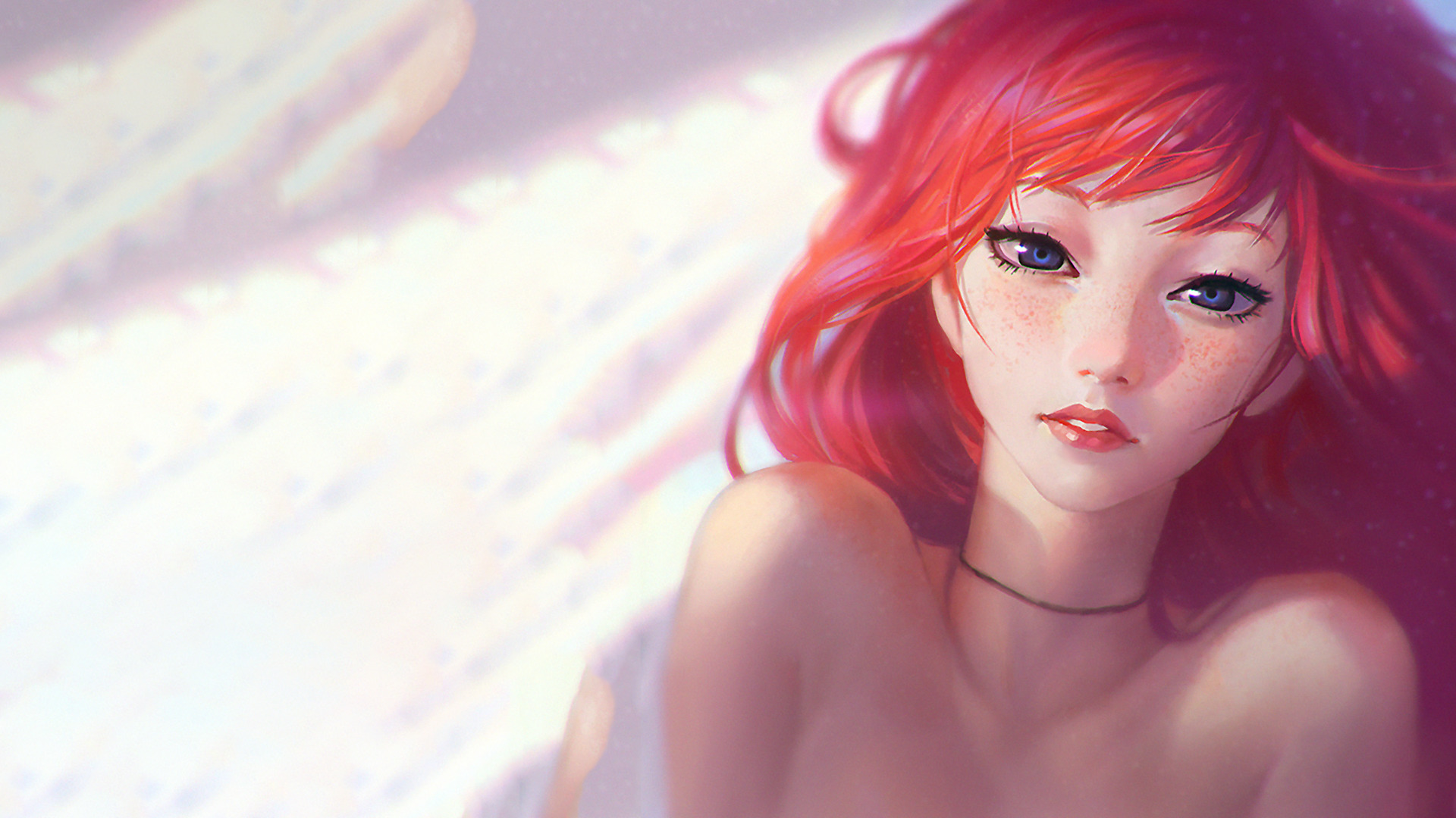 Drawing of a redhead woman with blue eyes HD Wallpaper