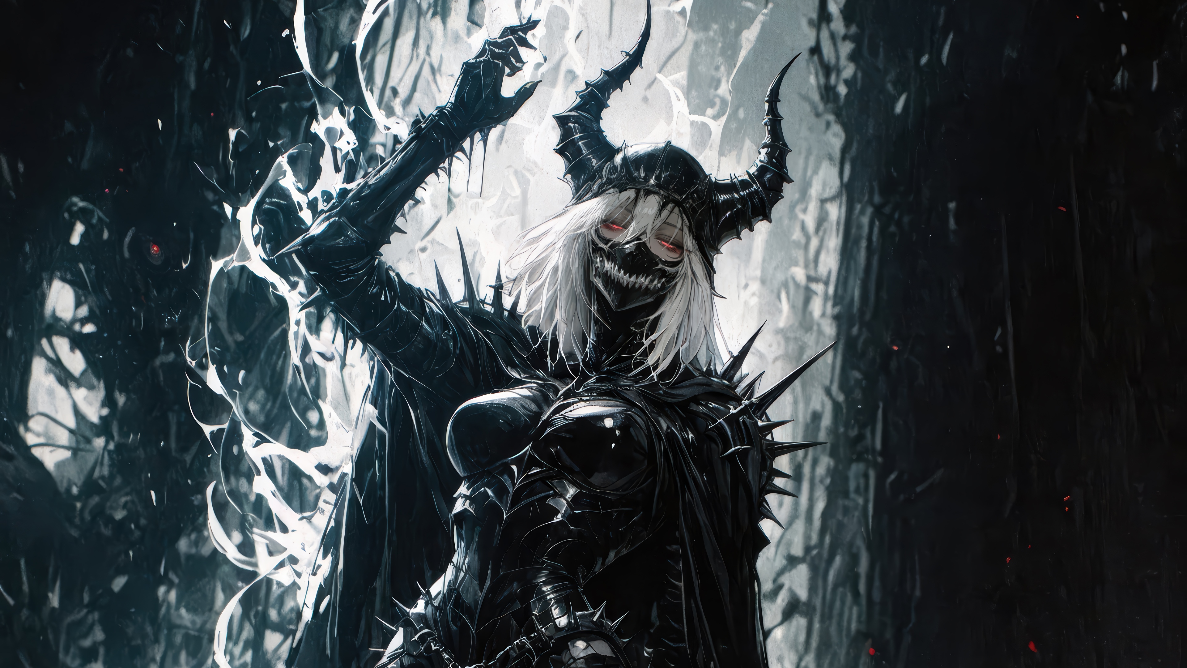 Fantasy Girl with Horns and Mask in 4K HD Wallpaper