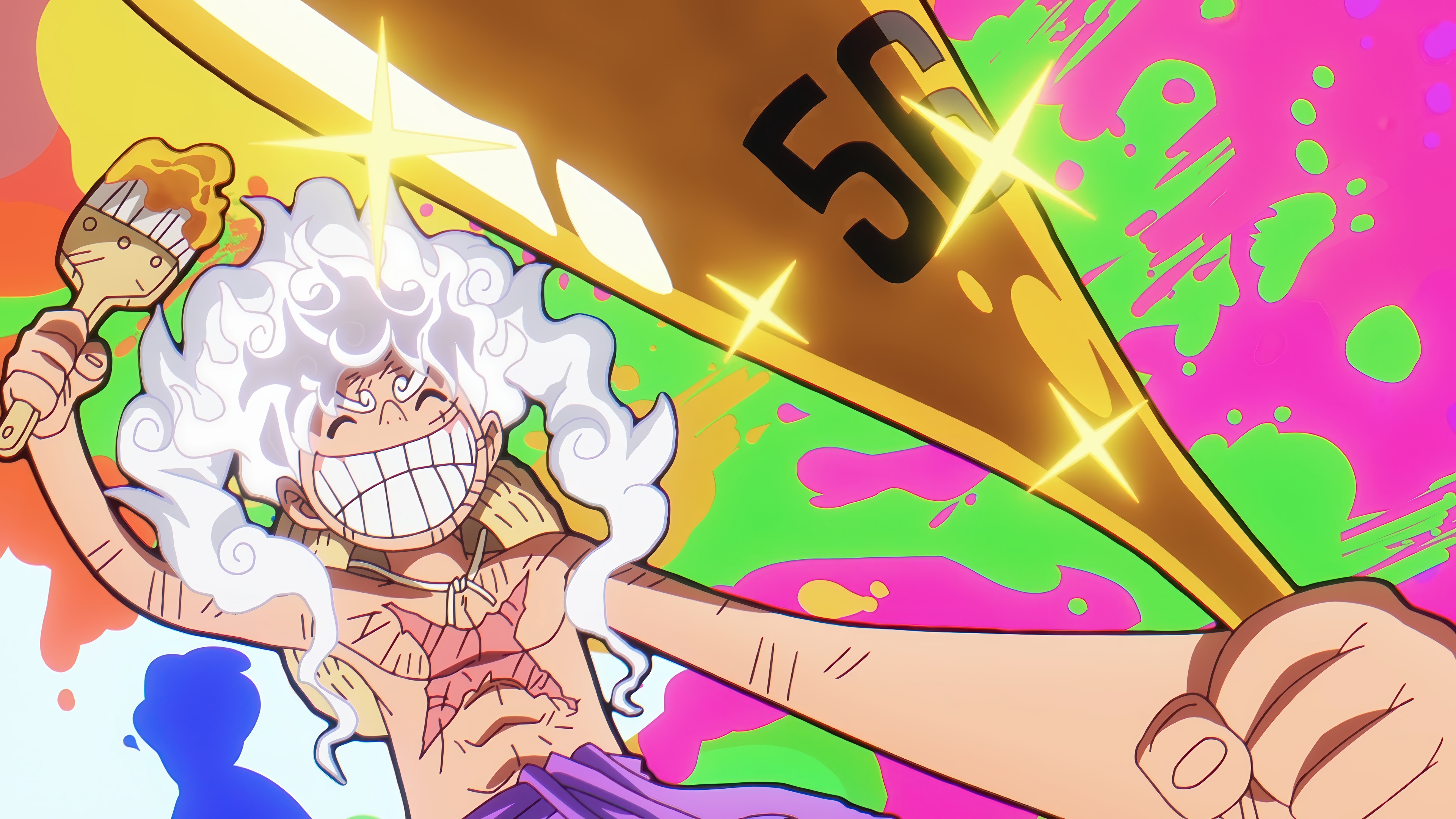 Monkey D. Luffy with a paintbrush and horn HD Wallpaper