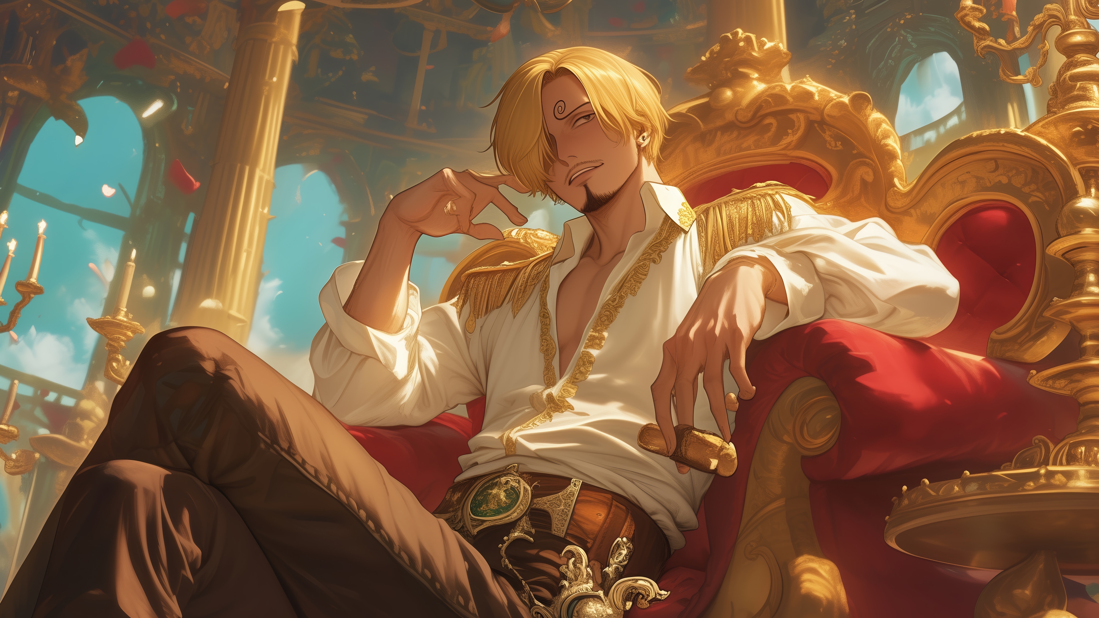 Sanji from One Piece sitting on a throne HD Wallpaper