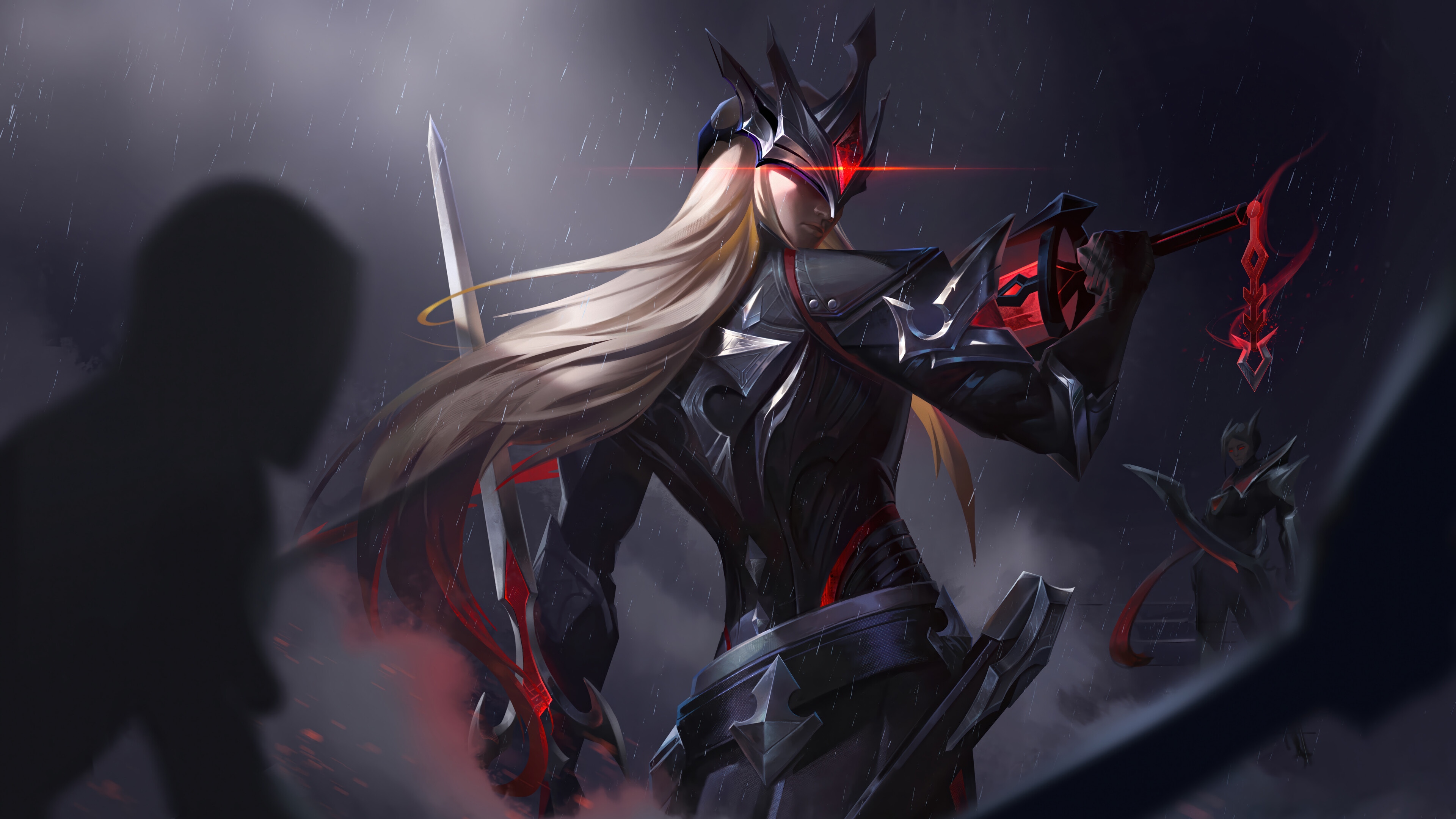 Yone in Dark Armor with Red Accents and Swords HD Wallpaper