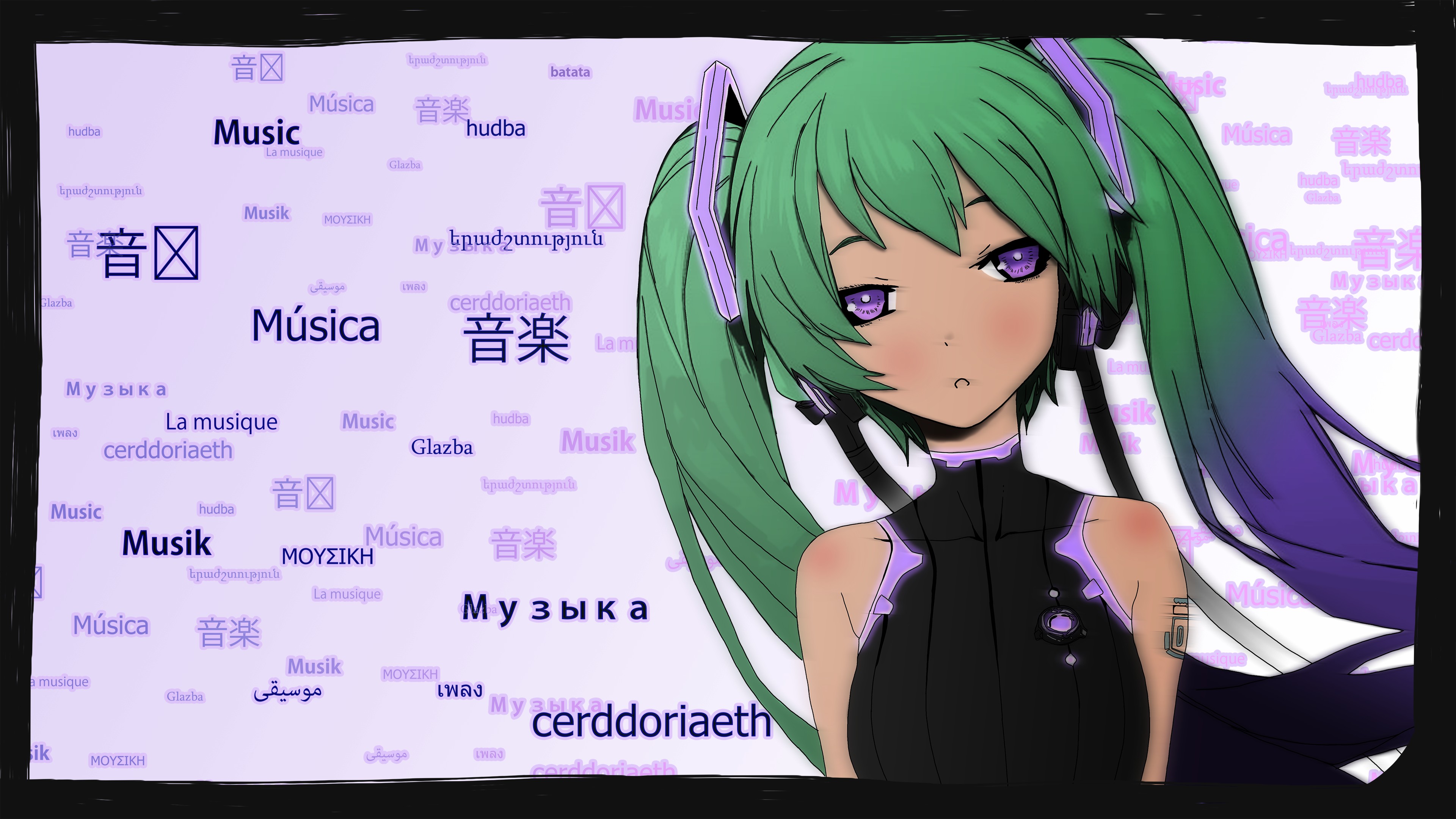Anime girl with green hair and violet eyes HD Wallpaper
