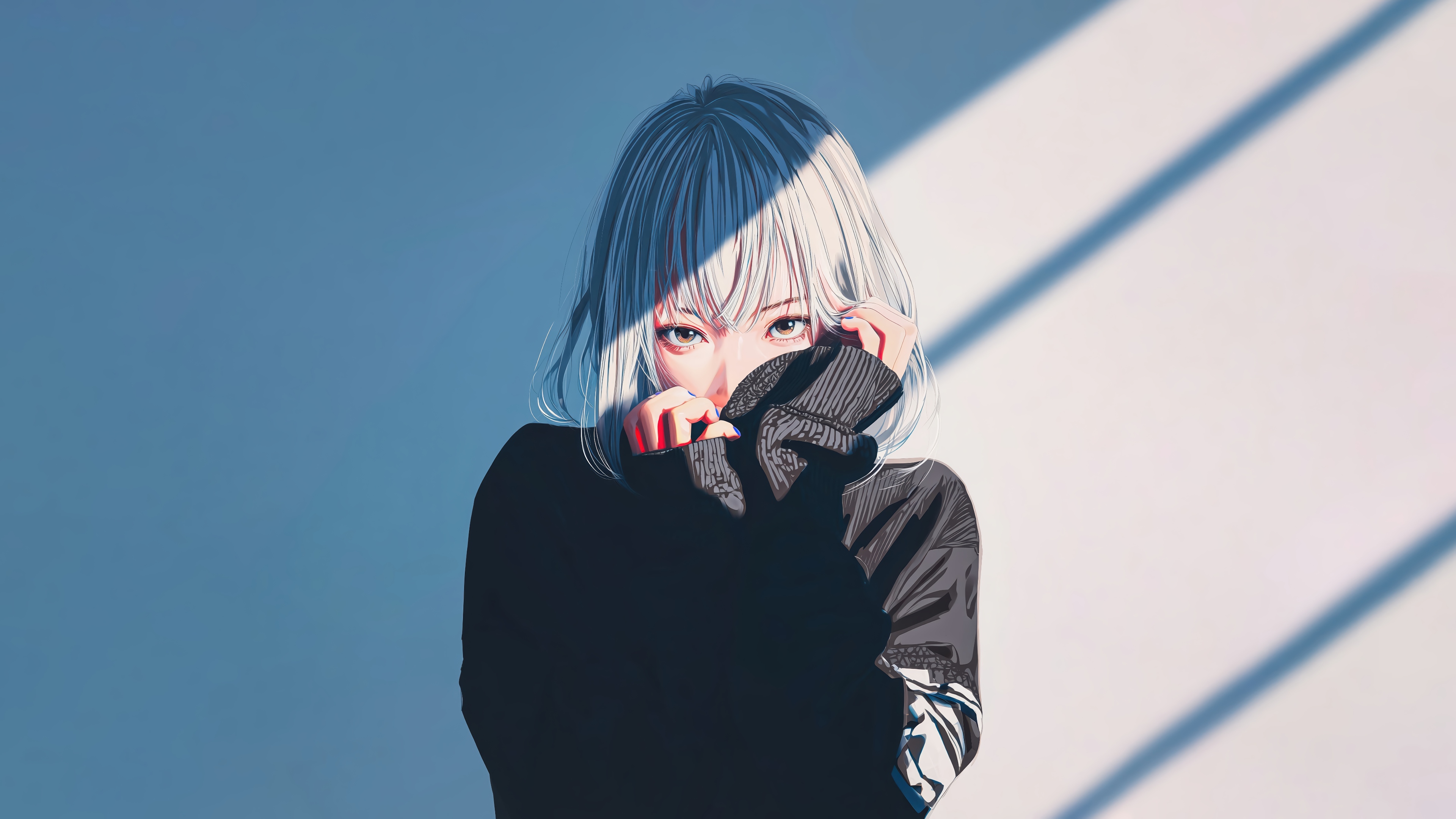 Anime Girl with White Hair Hiding Face HD Wallpaper